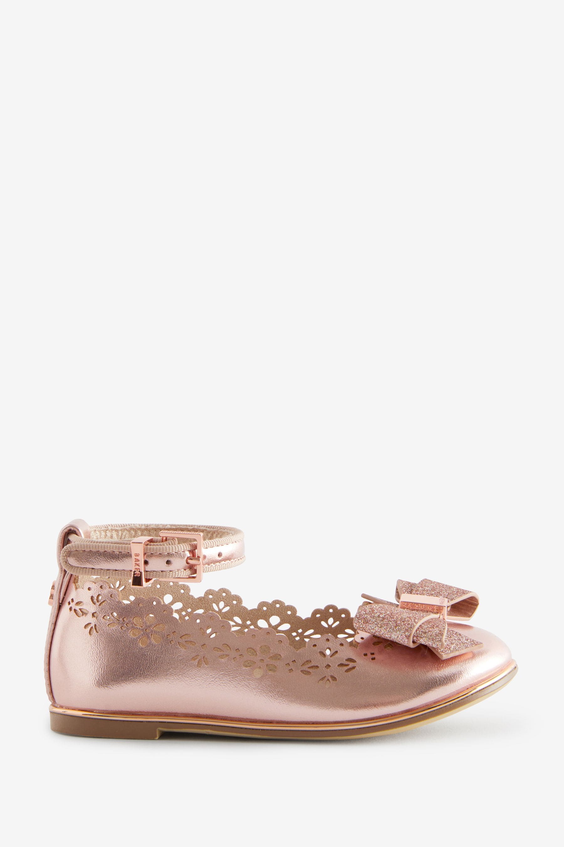 Rose Gold Baker by Ted Baker Girls Scalloped Shoes with Glitter Bow