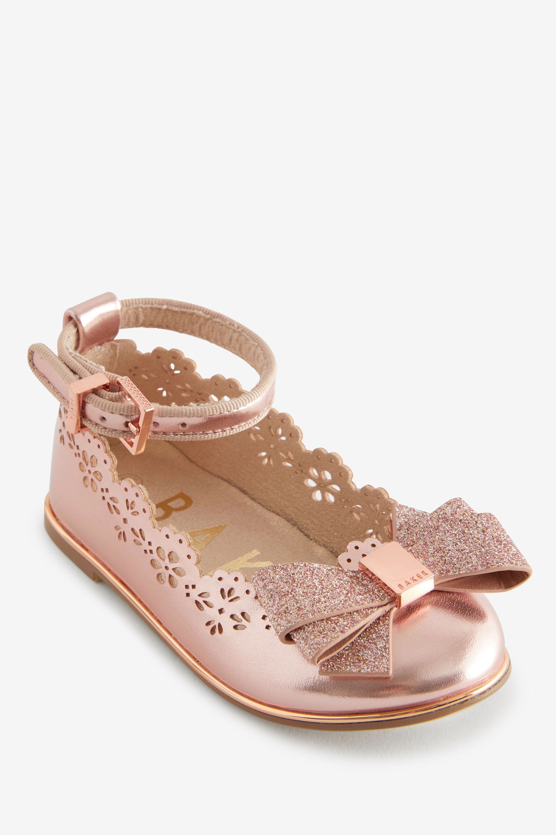 Rose Gold Baker by Ted Baker Girls Scalloped Shoes with Glitter Bow