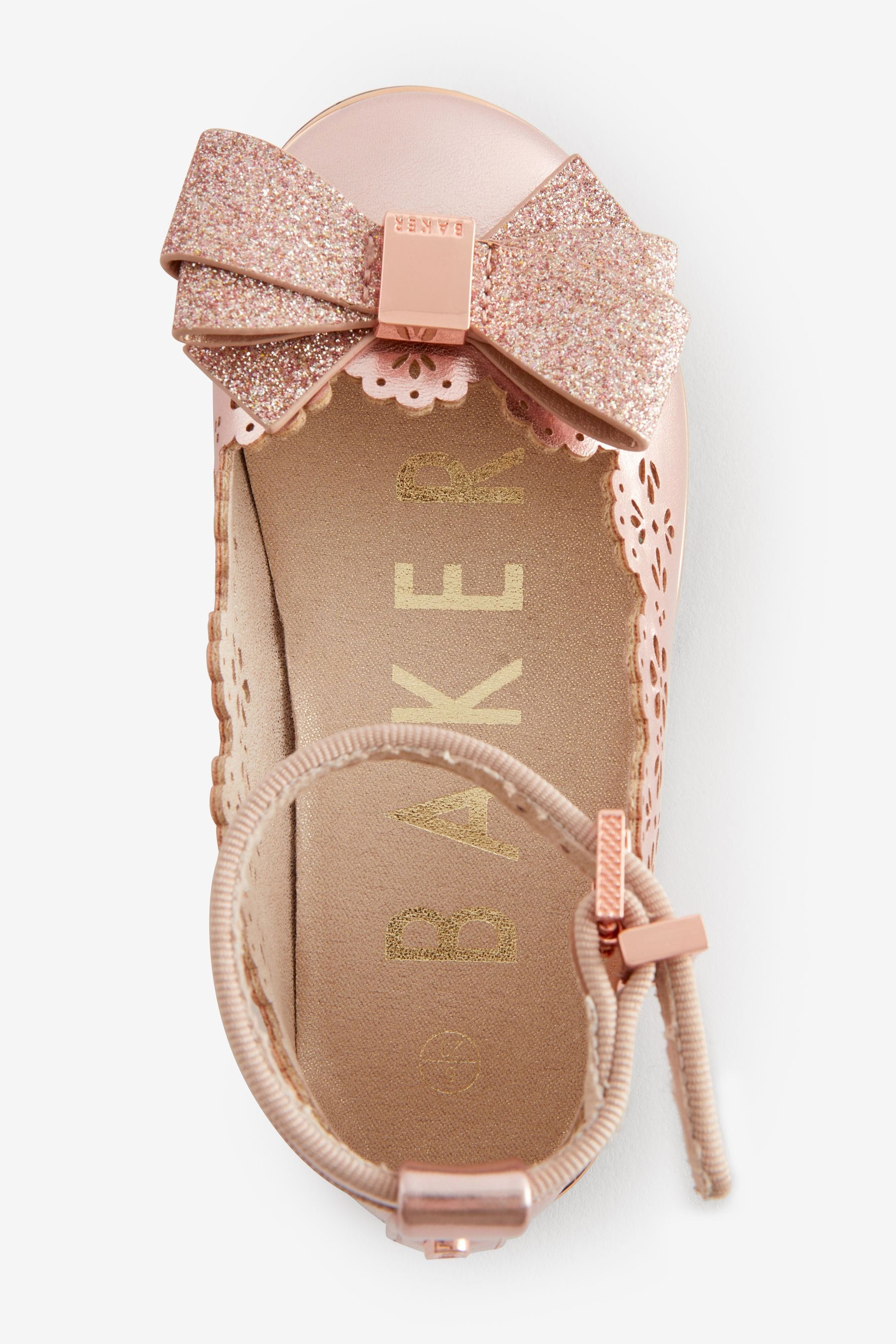 Rose Gold Baker by Ted Baker Girls Scalloped Shoes with Glitter Bow