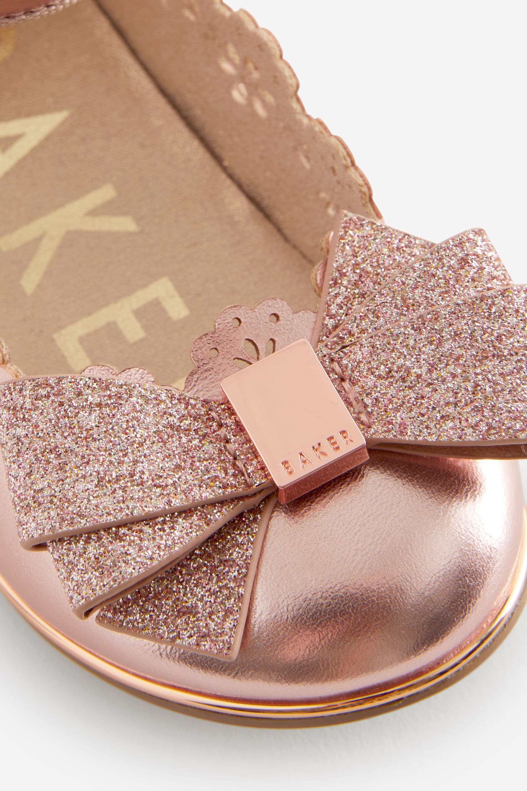 Rose Gold Baker by Ted Baker Girls Scalloped Shoes with Glitter Bow