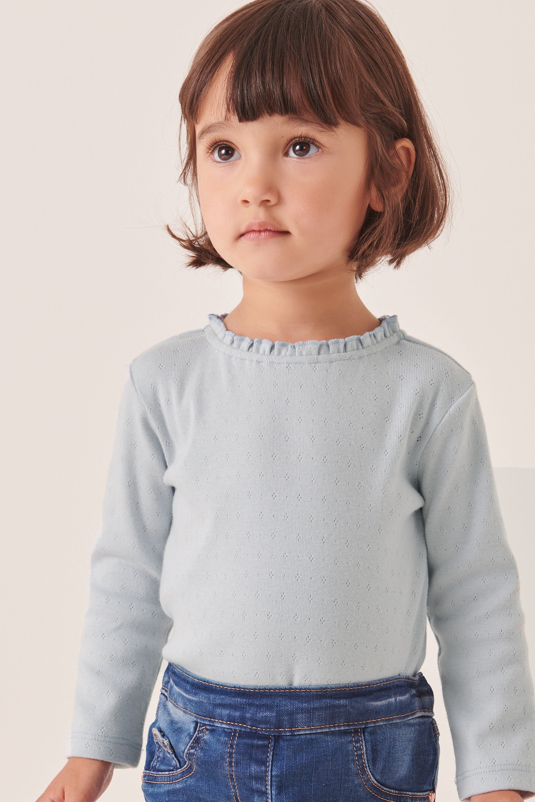 Blue Brushed Pointelle Top (3mths-7yrs)