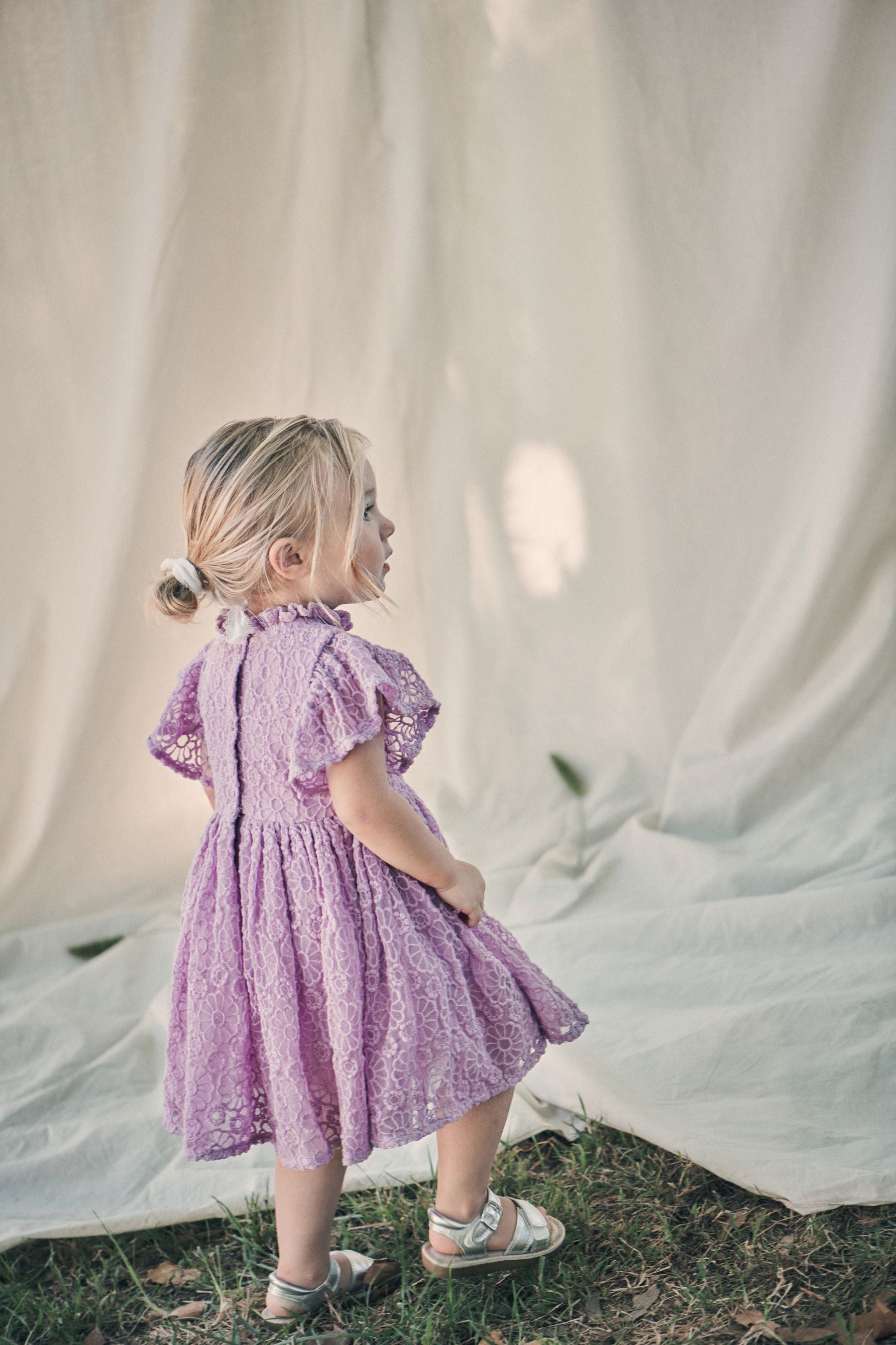 Lilac Purple Short Sleeve Lace Party Bridesmaid Dress (3mths-7yrs)