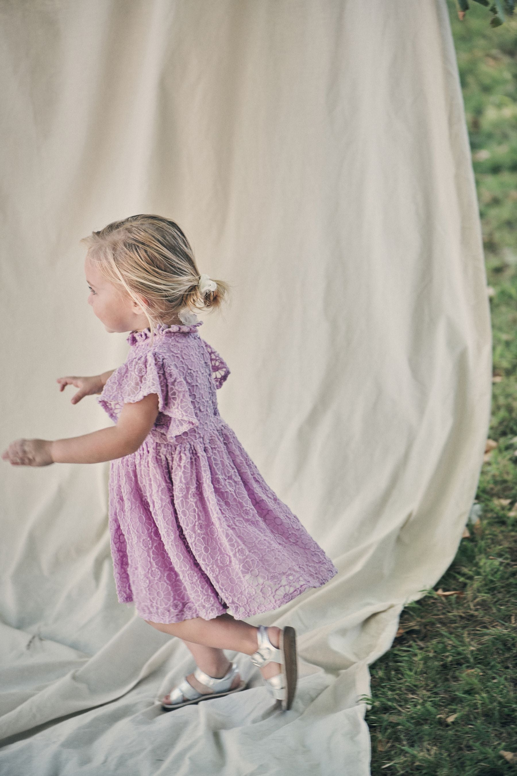 Lilac Purple Short Sleeve Lace Party Bridesmaid Dress (3mths-7yrs)