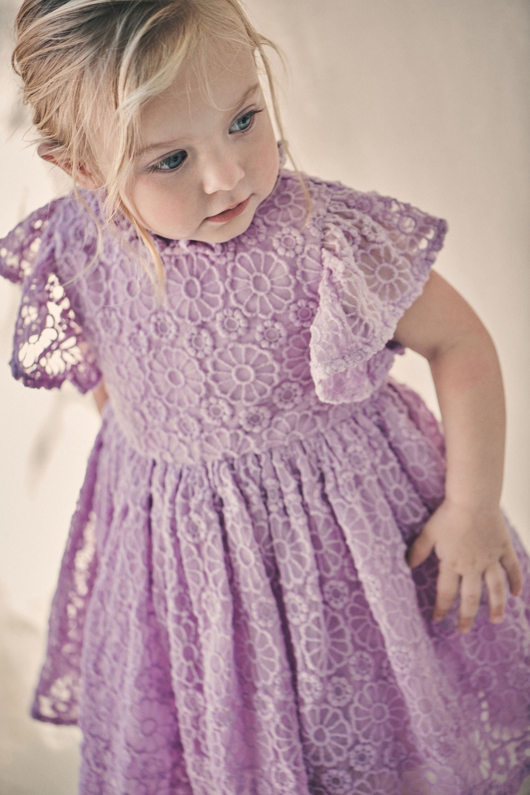 Lilac Purple Short Sleeve Lace Party Bridesmaid Dress (3mths-7yrs)