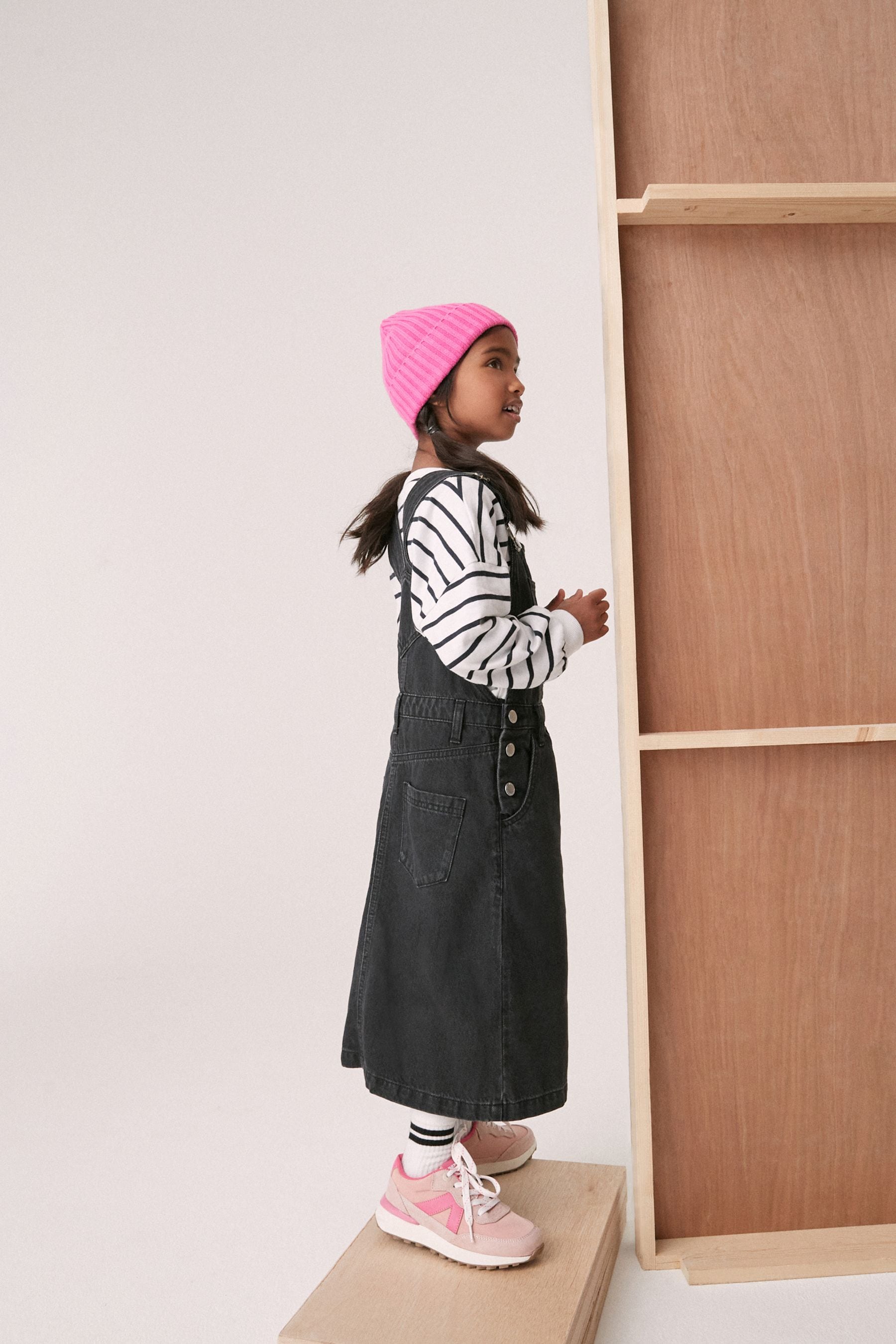 Black Denim Maxi Pinafore Dress (3-16yrs)