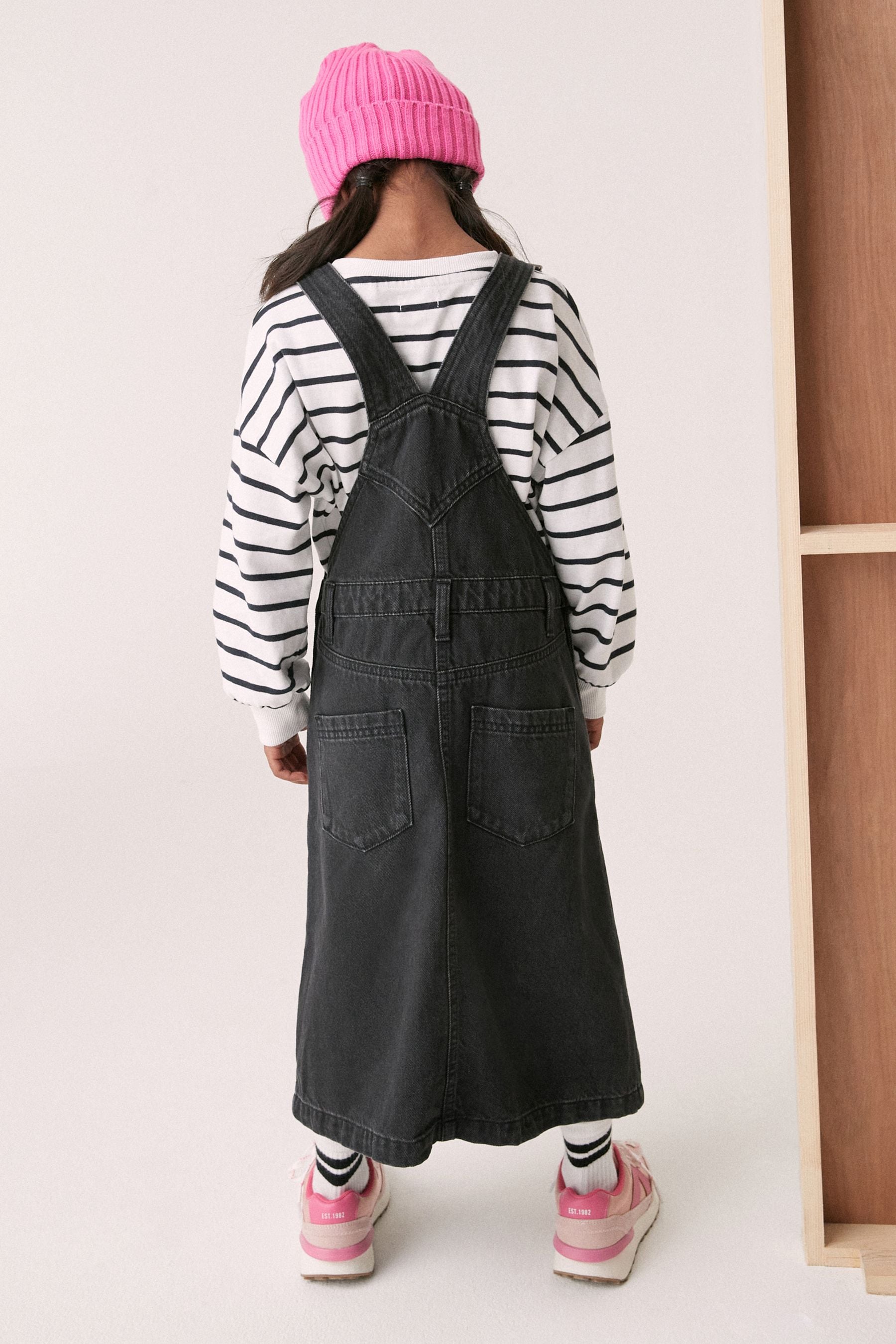 Black Denim Maxi Pinafore Dress (3-16yrs)