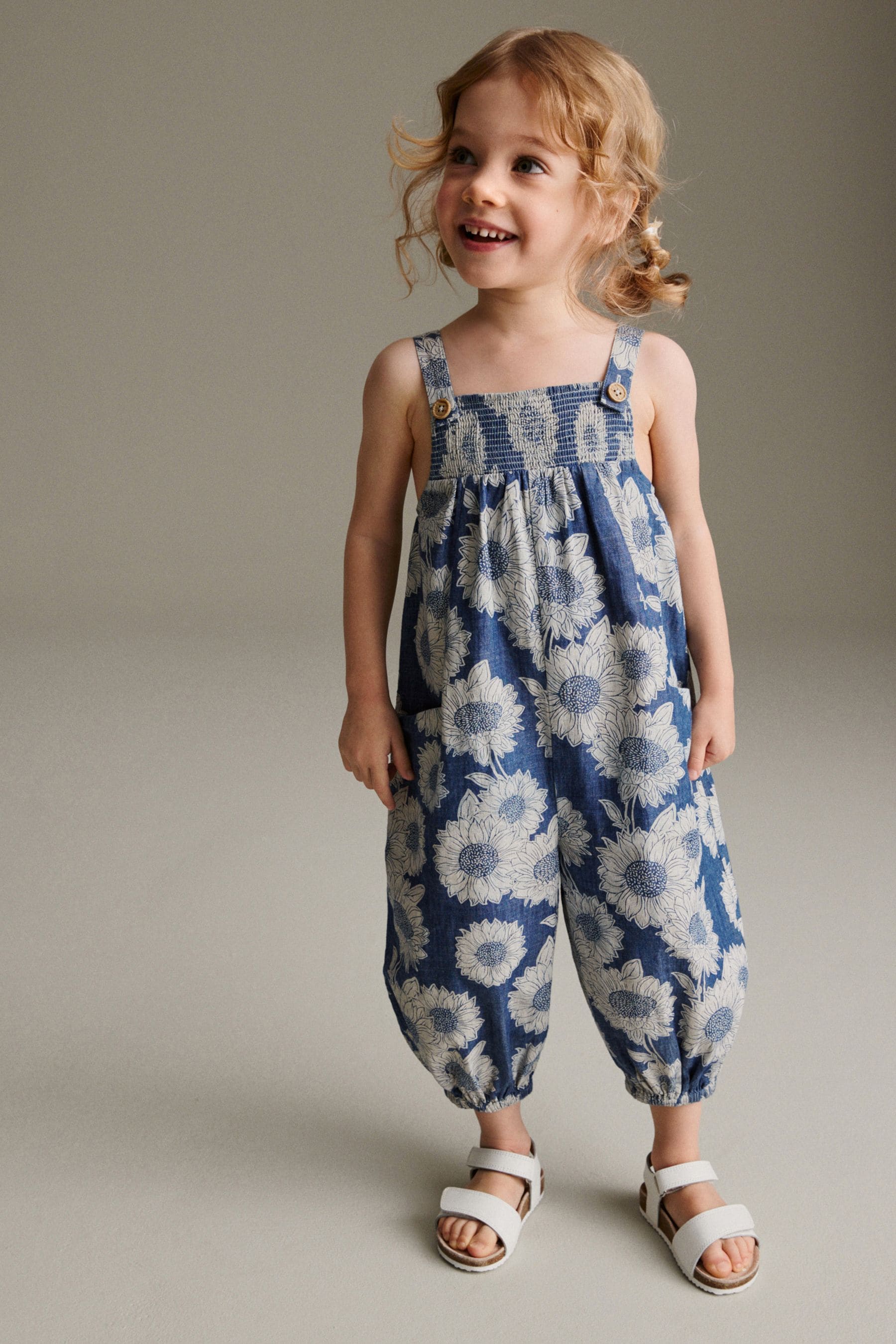 Denim Sunflower Printed Playsuit (3mths-7yrs)