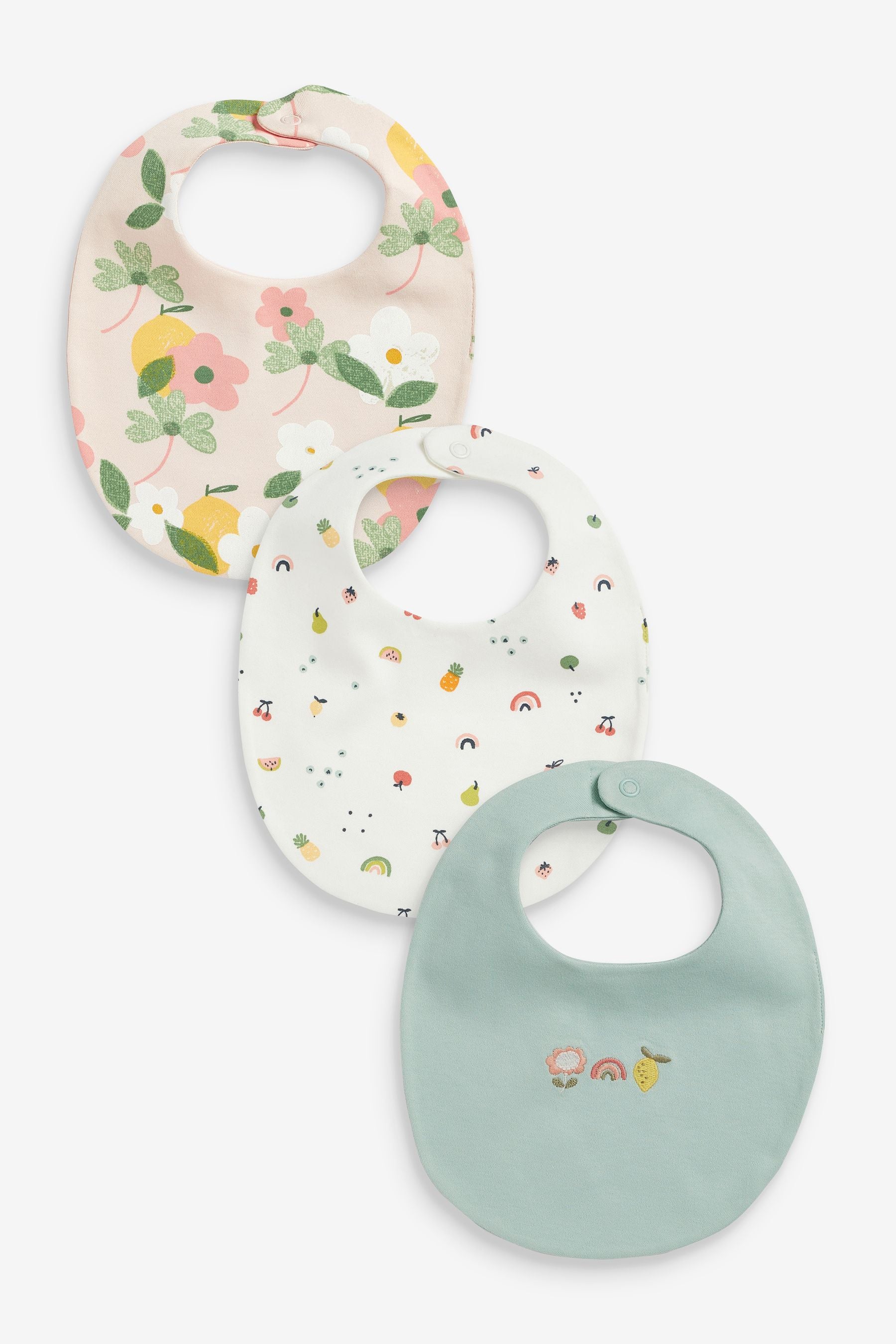 Pink and Cream Floral 3 Pack Baby Bibs