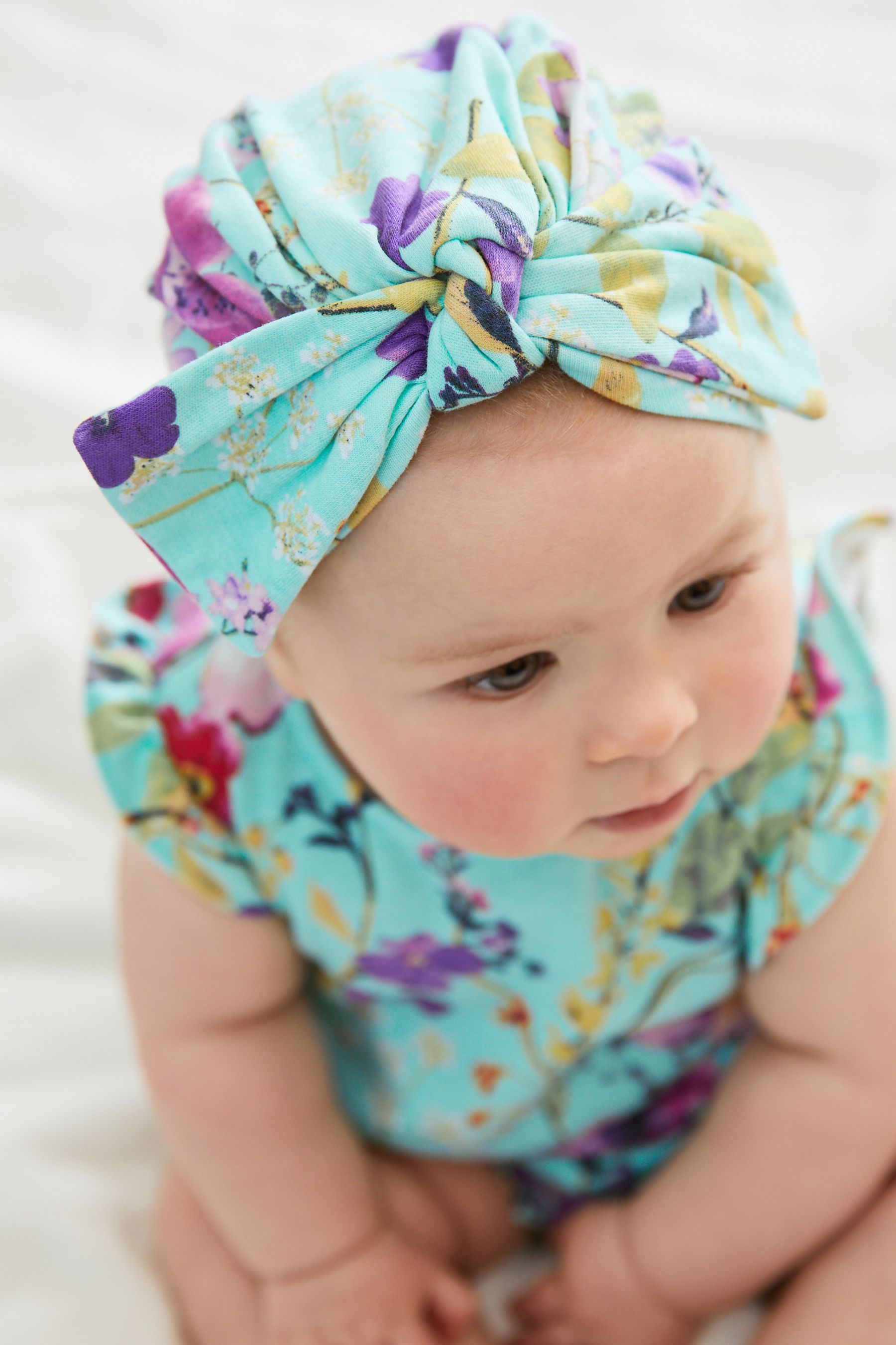 Bright Floral Baby 2 Pack Turban Hats (0mths-2yrs)