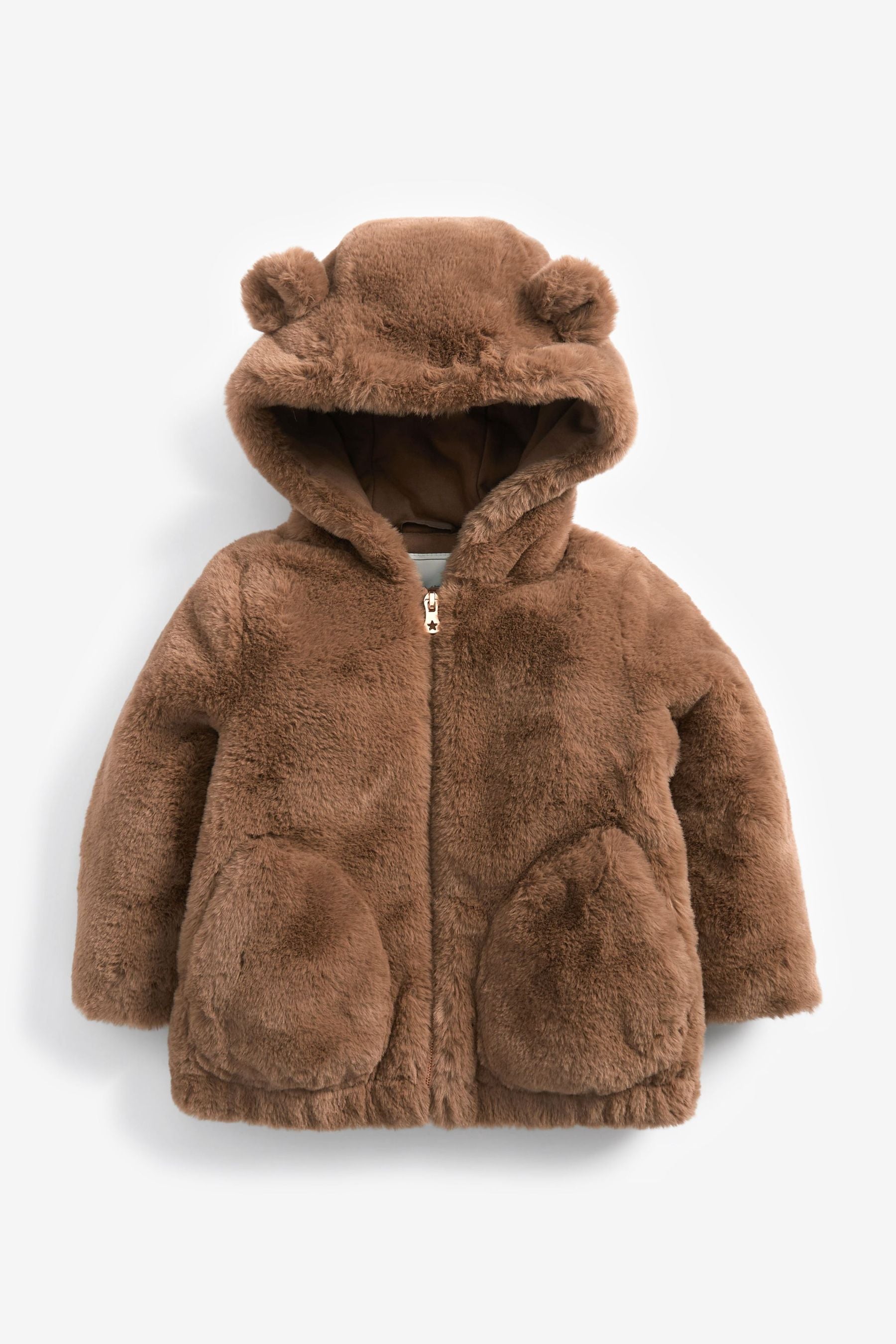 Camel Brown Cosy Faux Fur Jacket (12mths-7yrs)