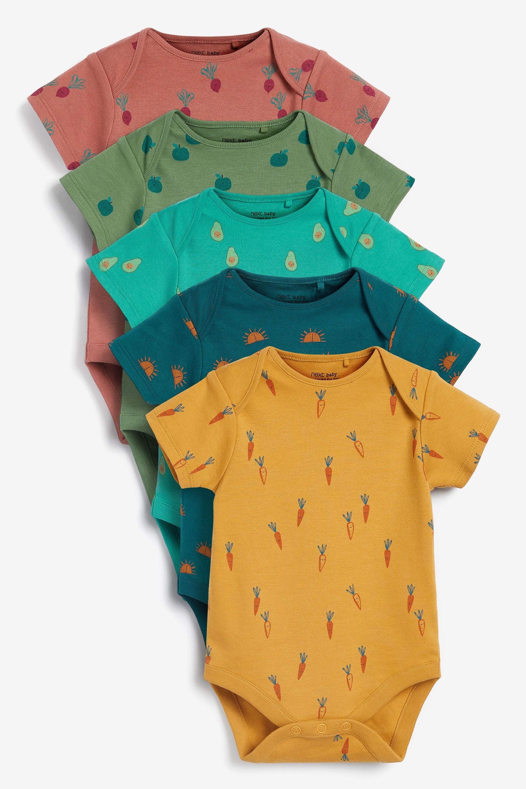 Vegetable Print Baby 5 Pack Short Sleeve Bodysuits