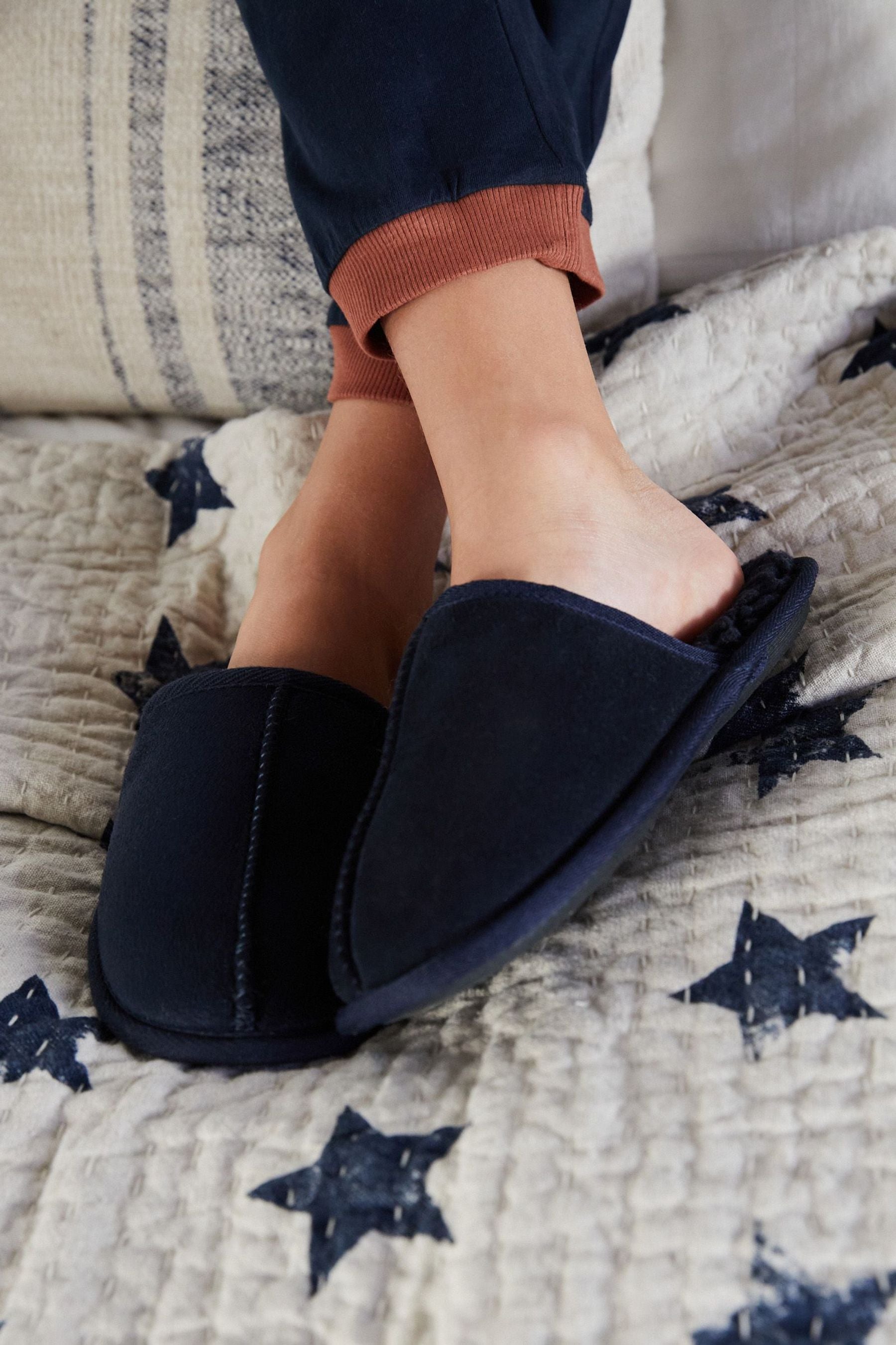 Navy Slip-On Mule Slippers