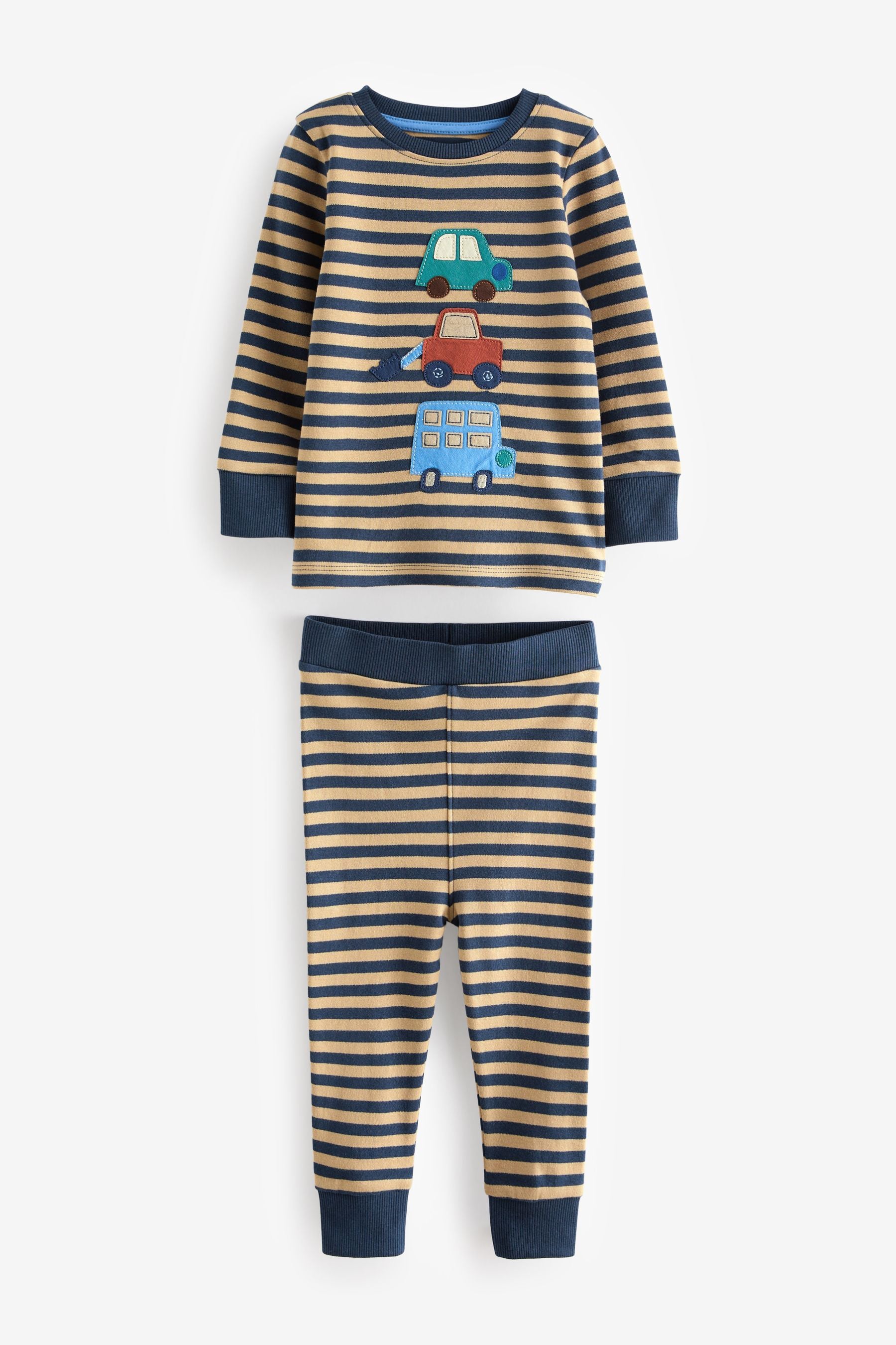 Brown/Blue Transport Long Sleeve 3 Pack Pyjamas Set (9mths-8yrs)