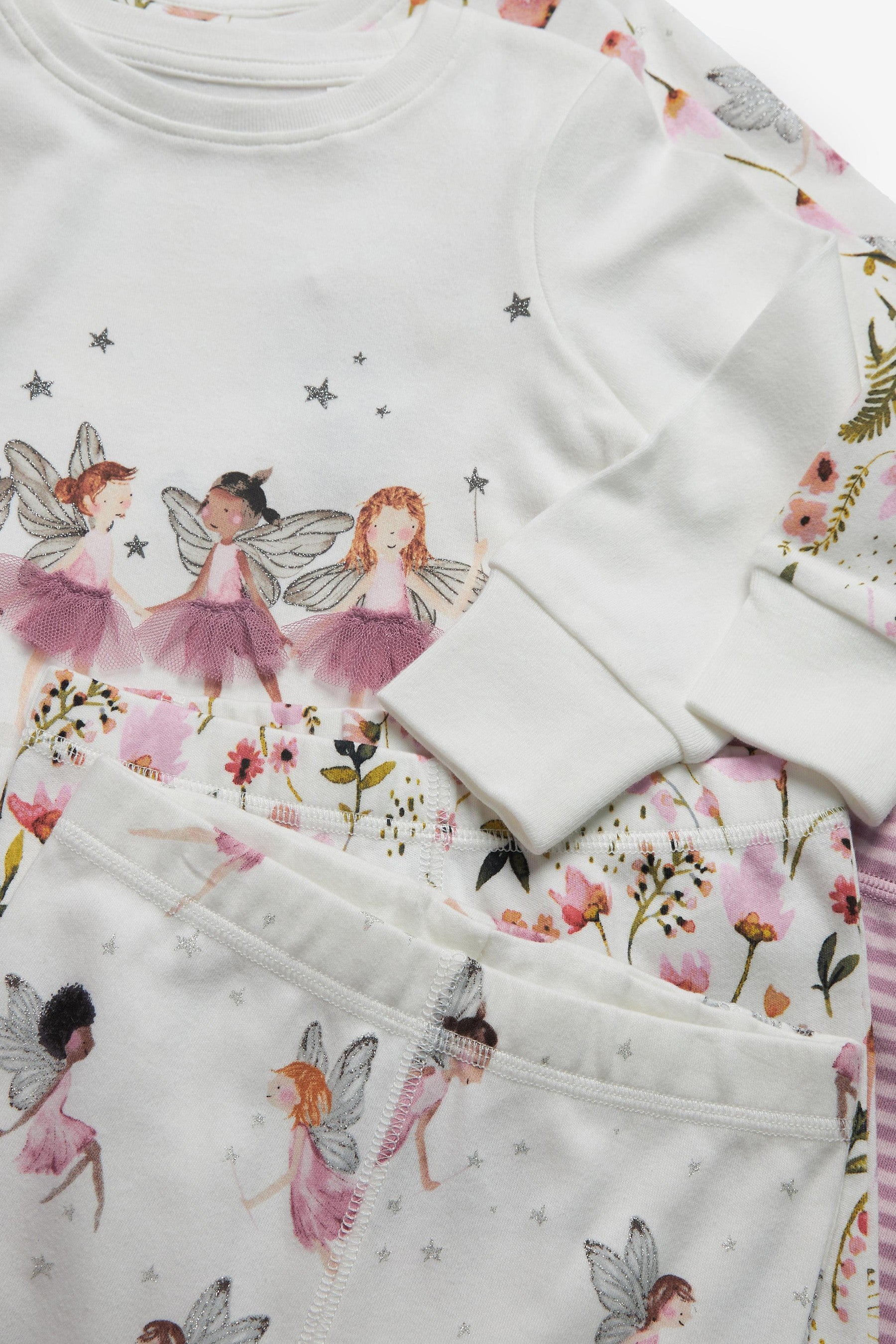 Cream/Pink 3 Pack Fairy Pyjamas (9mths-8yrs)