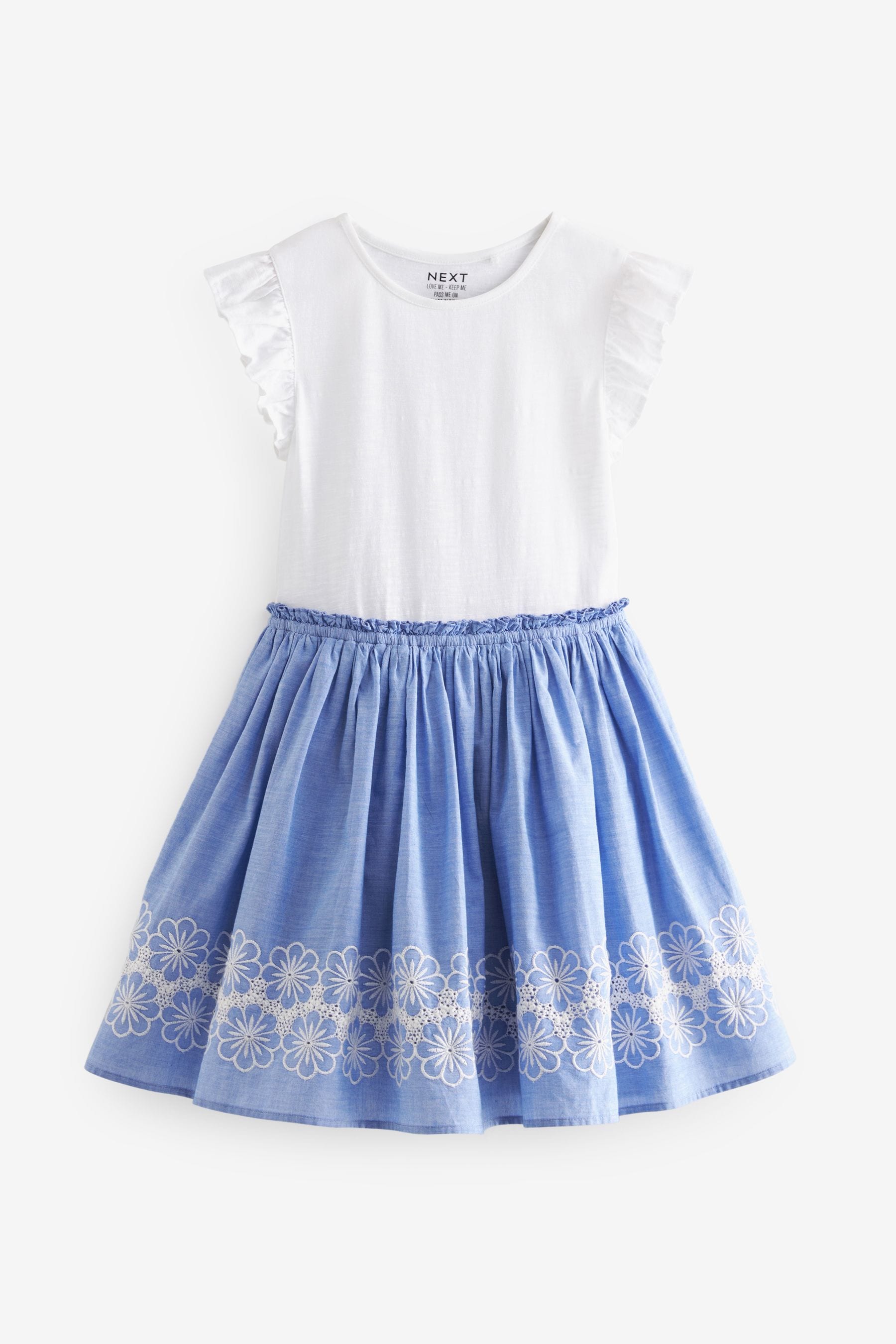 Blue/White Embroidered Skirt Dress (3-12yrs)