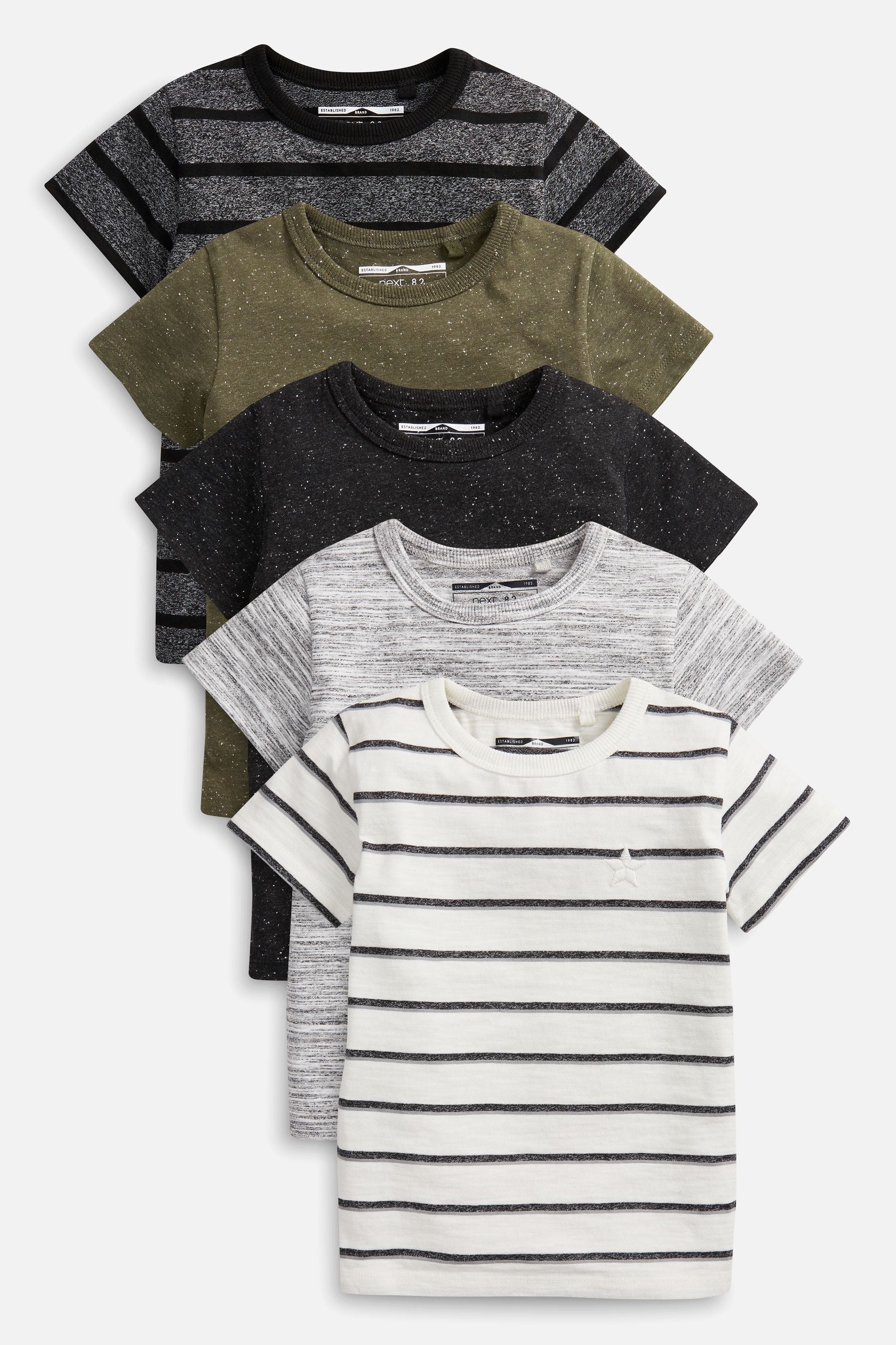 Khaki Green 5 Pack Textured T-Shirts (3mths-7yrs)