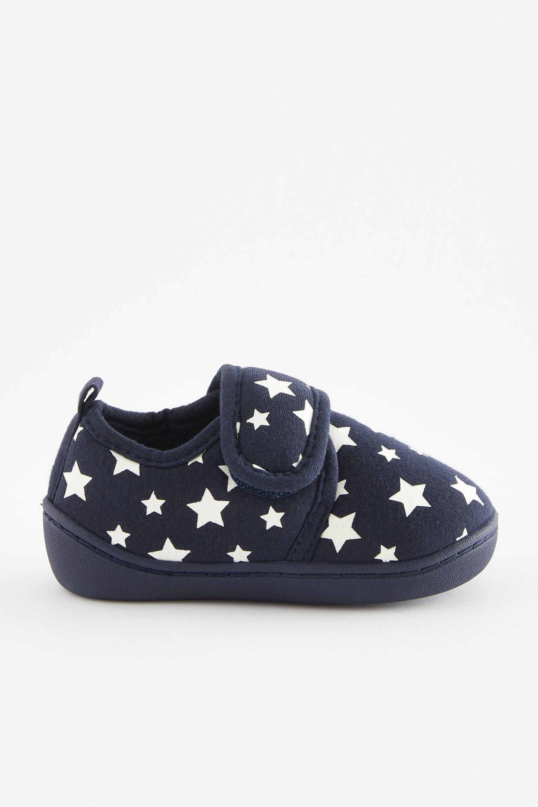 Navy Glow in the Dark Star Touch Fastening Cupsole Print Slippers