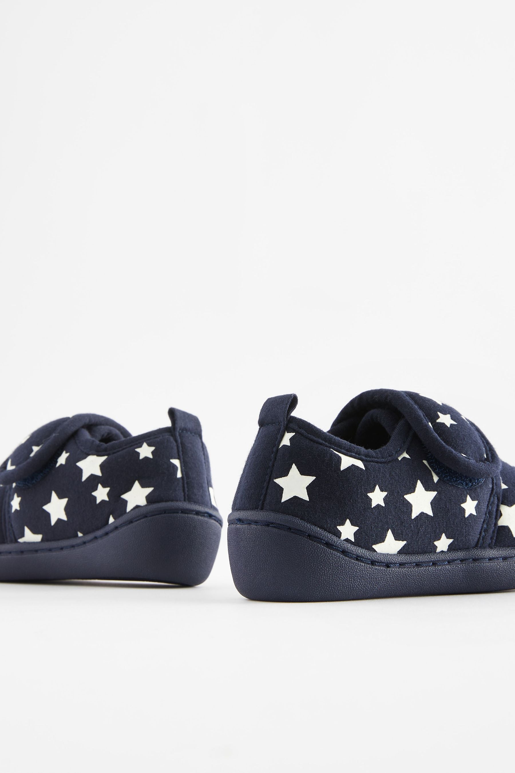 Navy Glow in the Dark Star Touch Fastening Cupsole Print Slippers