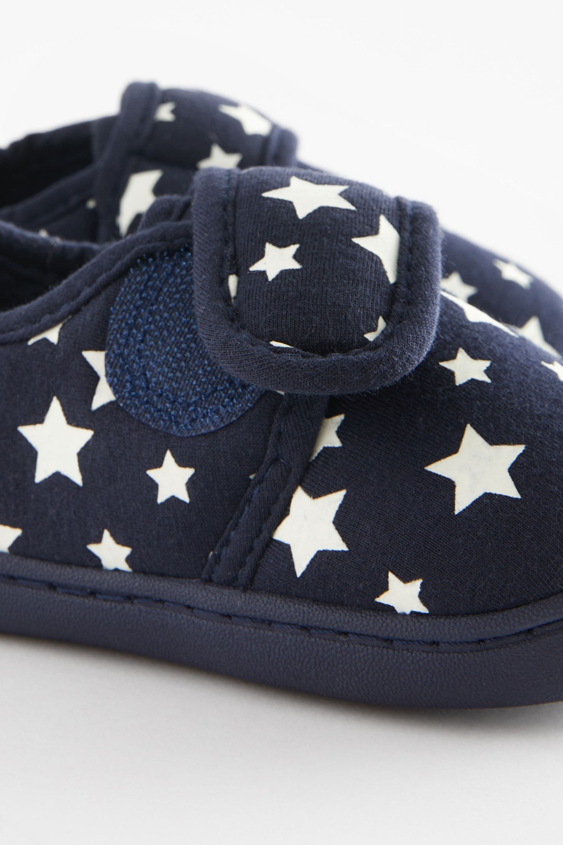 Navy Glow in the Dark Star Touch Fastening Cupsole Print Slippers