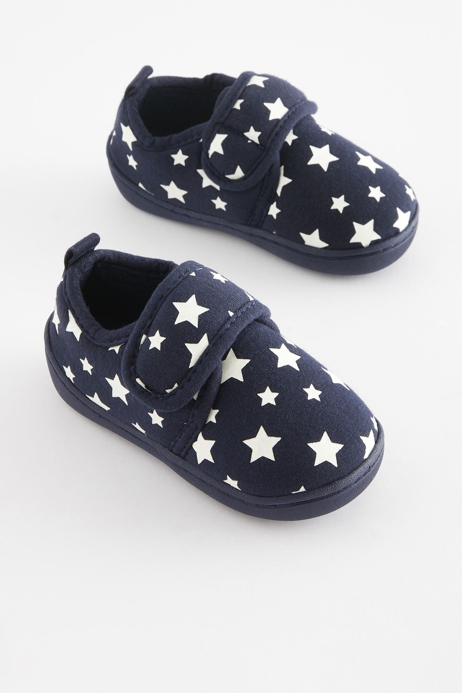 Navy Glow in the Dark Star Touch Fastening Cupsole Print Slippers