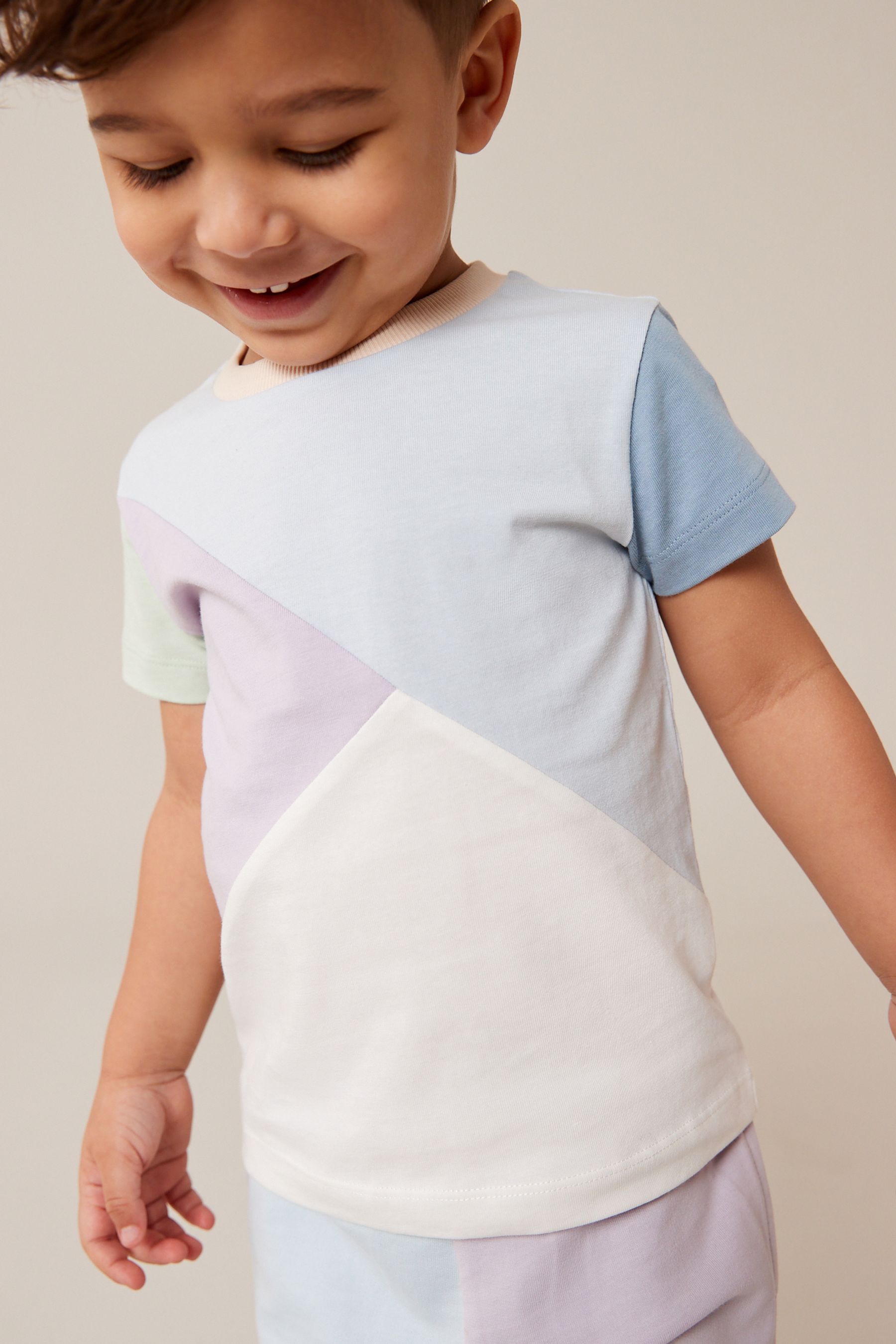 Lilac Purple/Blue Short Sleeve Colourblock T-Shirt and Shorts Set (3mths-7yrs)