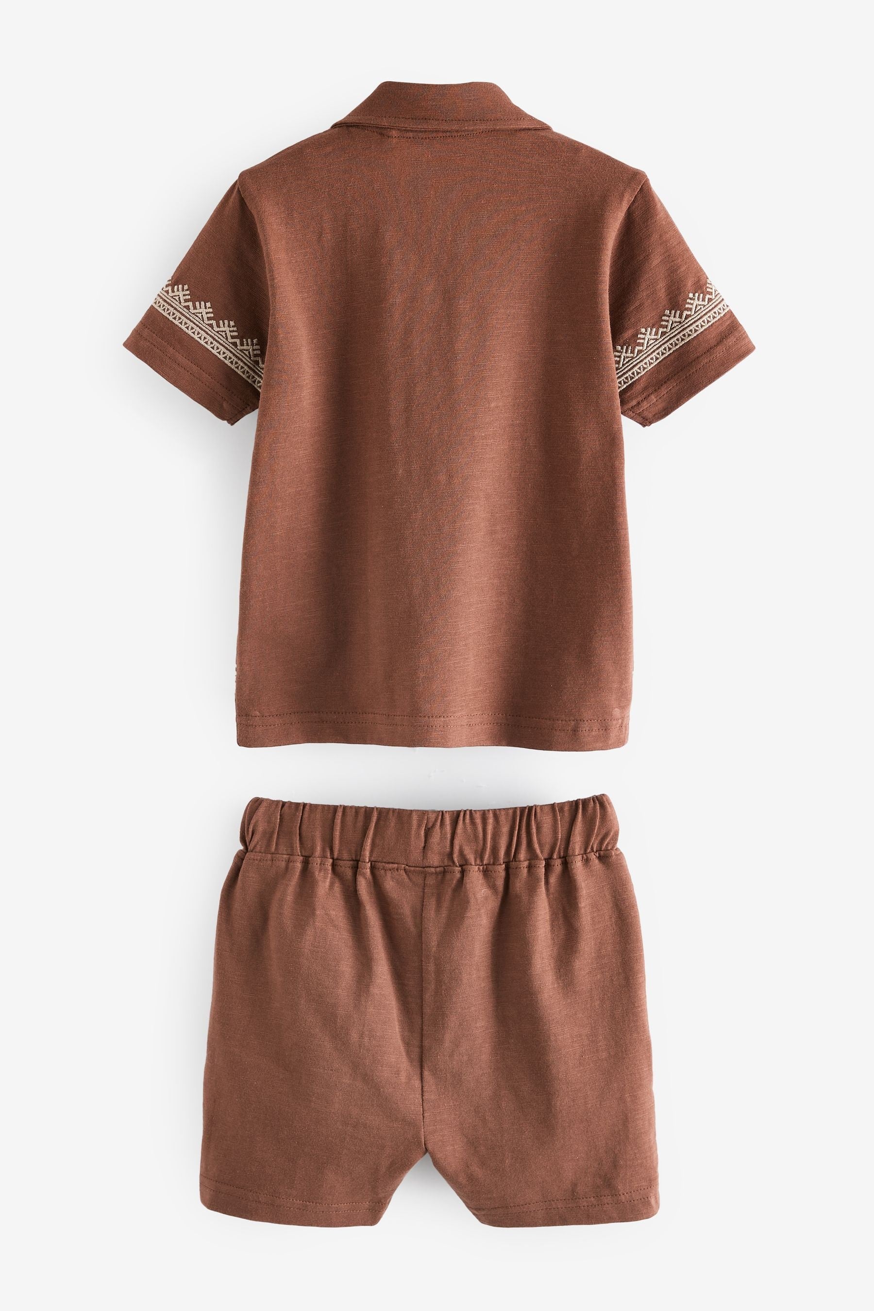 Rust Brown Short Sleeve Pattern Shirt and Shorts Set (3mths-7yrs)