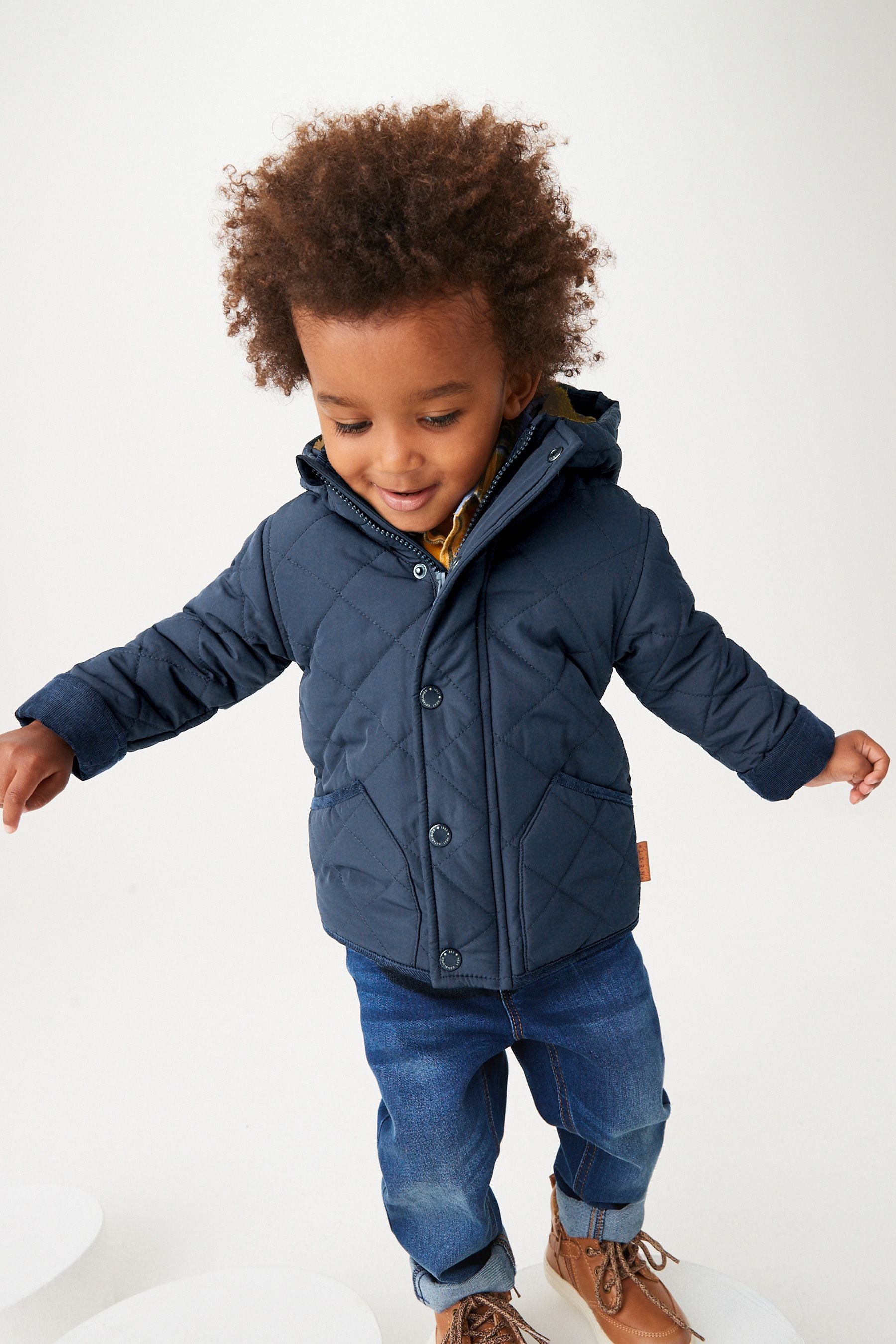 Navy Blue Quilted Teddy Borg Fleece Lined Jacket (3mths-7yrs)