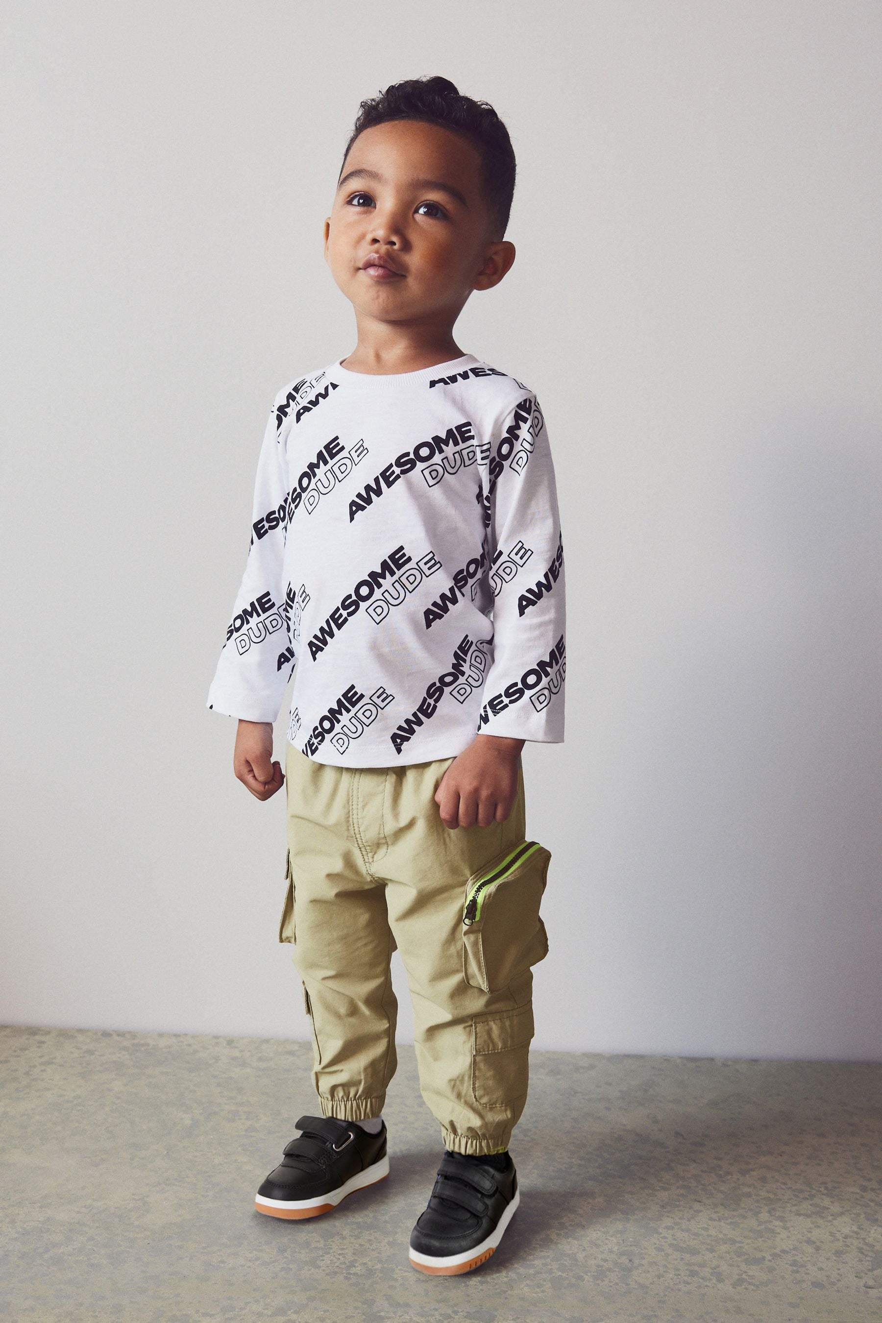 White/Black Slogan Long Sleeve All Over Printed T-Shirt (3mths-7yrs)