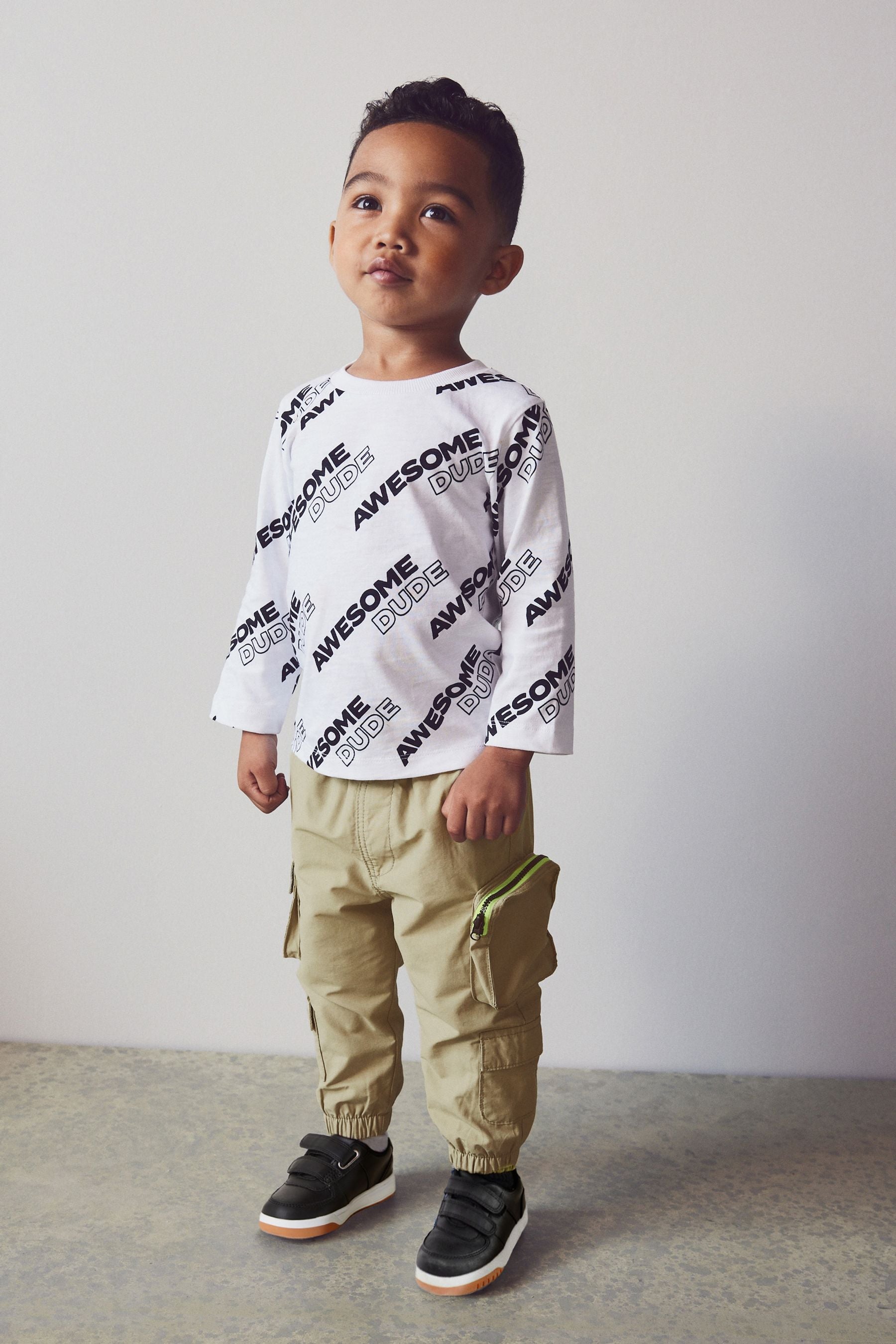 White/Black Slogan Long Sleeve All Over Printed T-Shirt (3mths-7yrs)