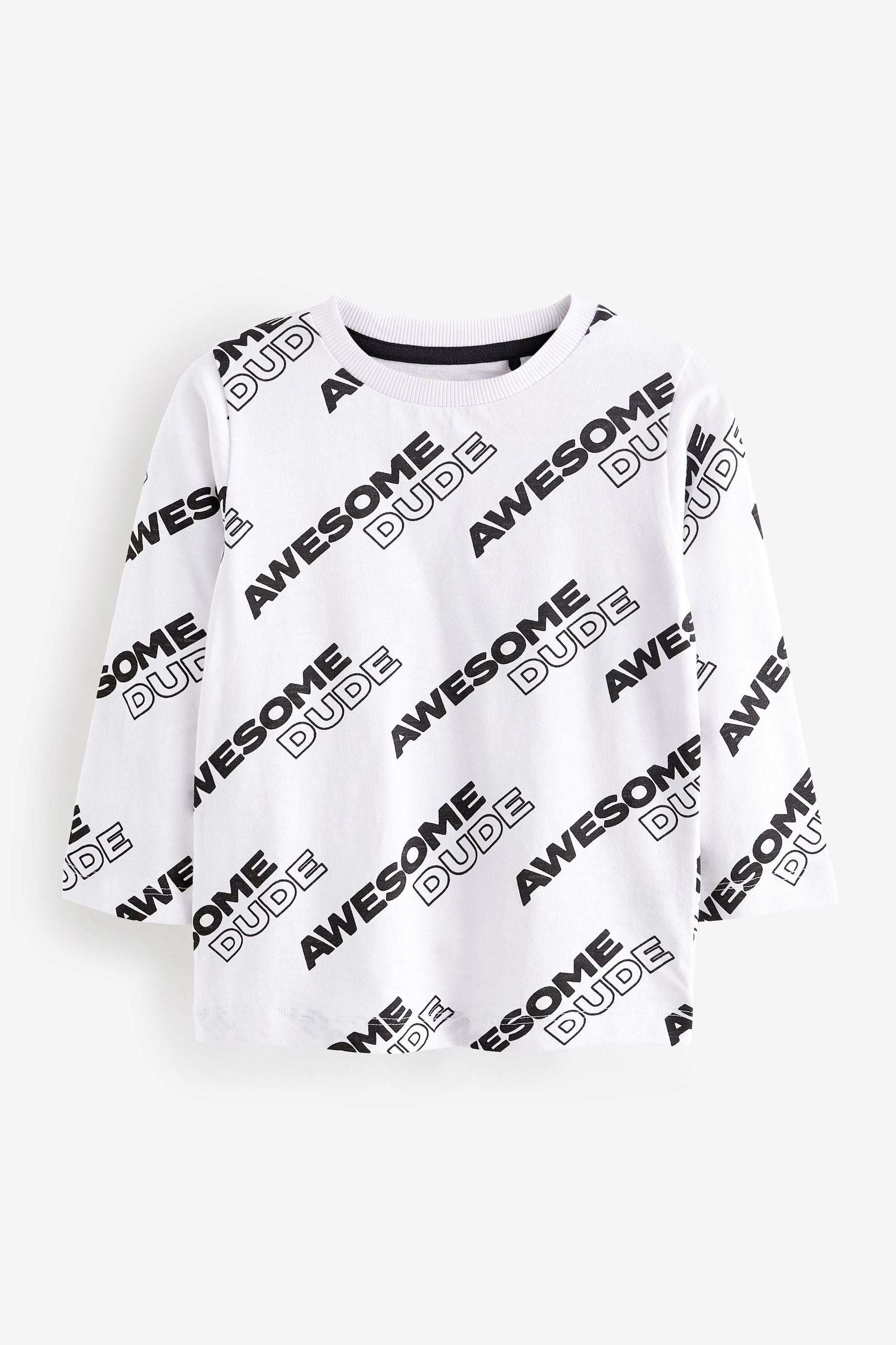 White/Black Slogan Long Sleeve All Over Printed T-Shirt (3mths-7yrs)