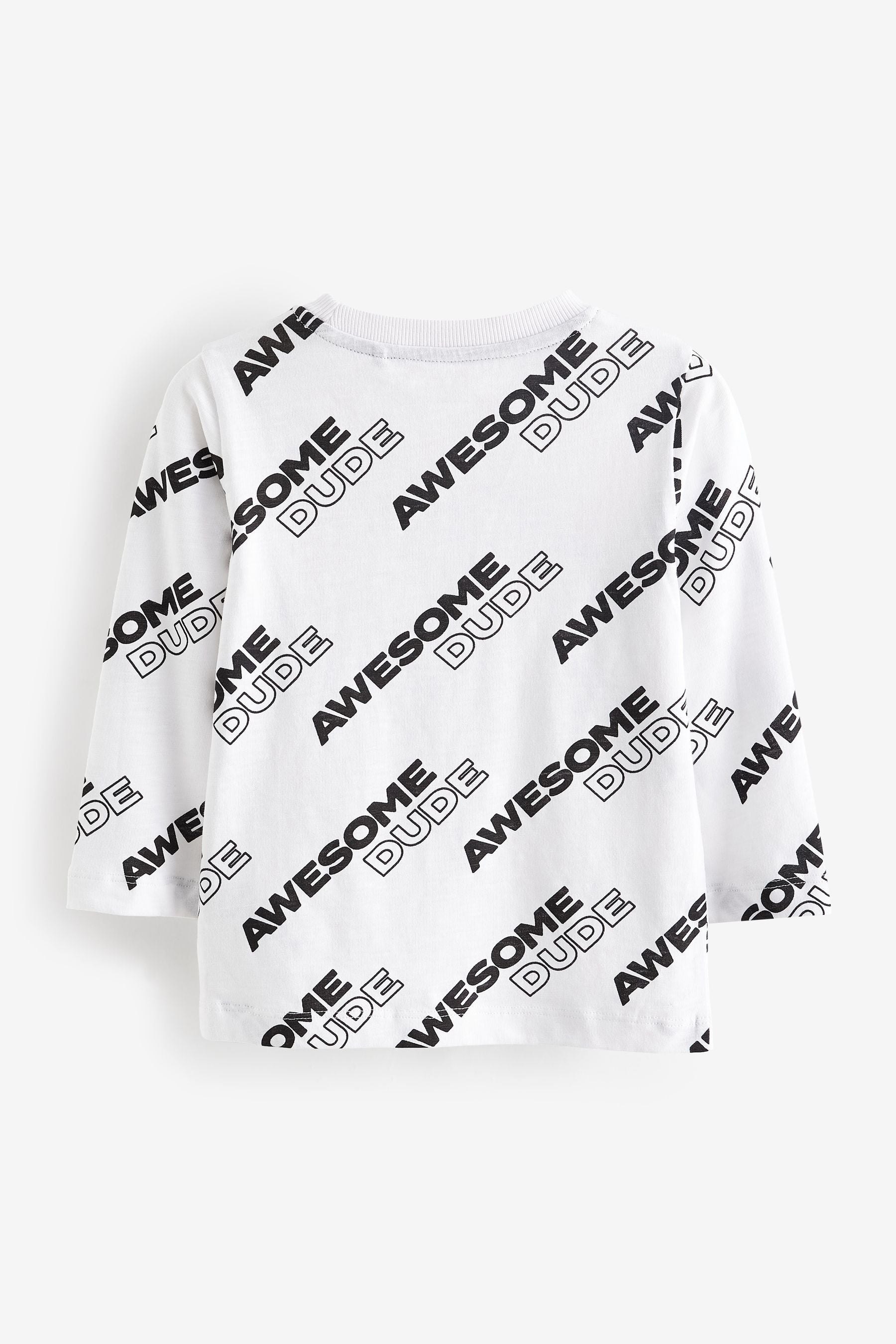 White/Black Slogan Long Sleeve All Over Printed T-Shirt (3mths-7yrs)