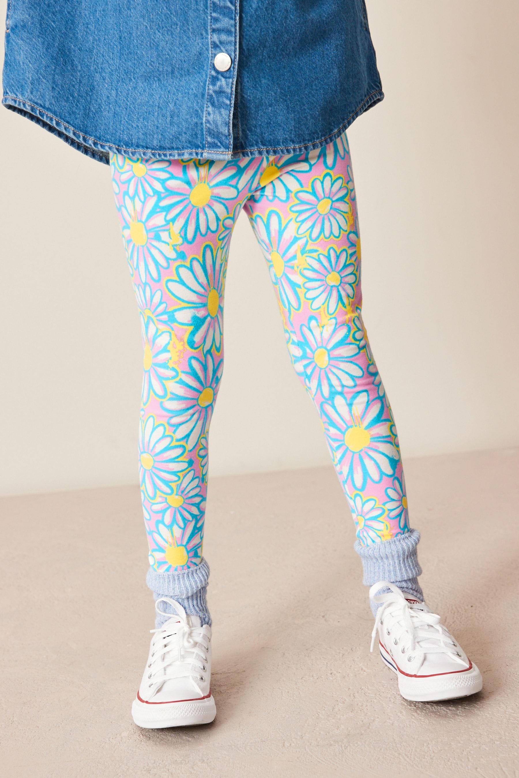 Blue Floral Print Jersey Leggings (3-16yrs)