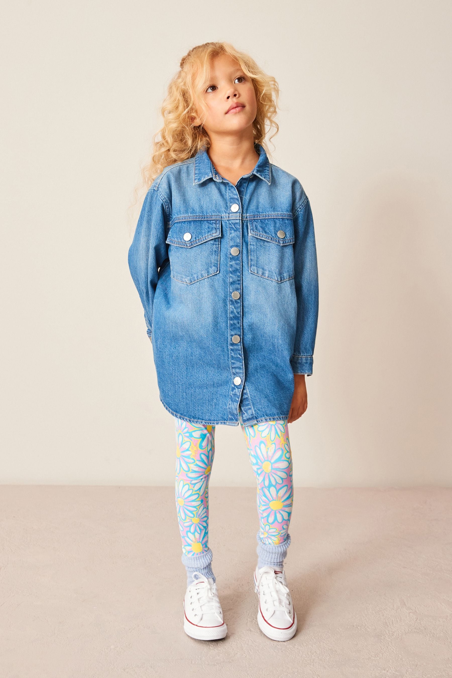 Blue Floral Print Jersey Leggings (3-16yrs)