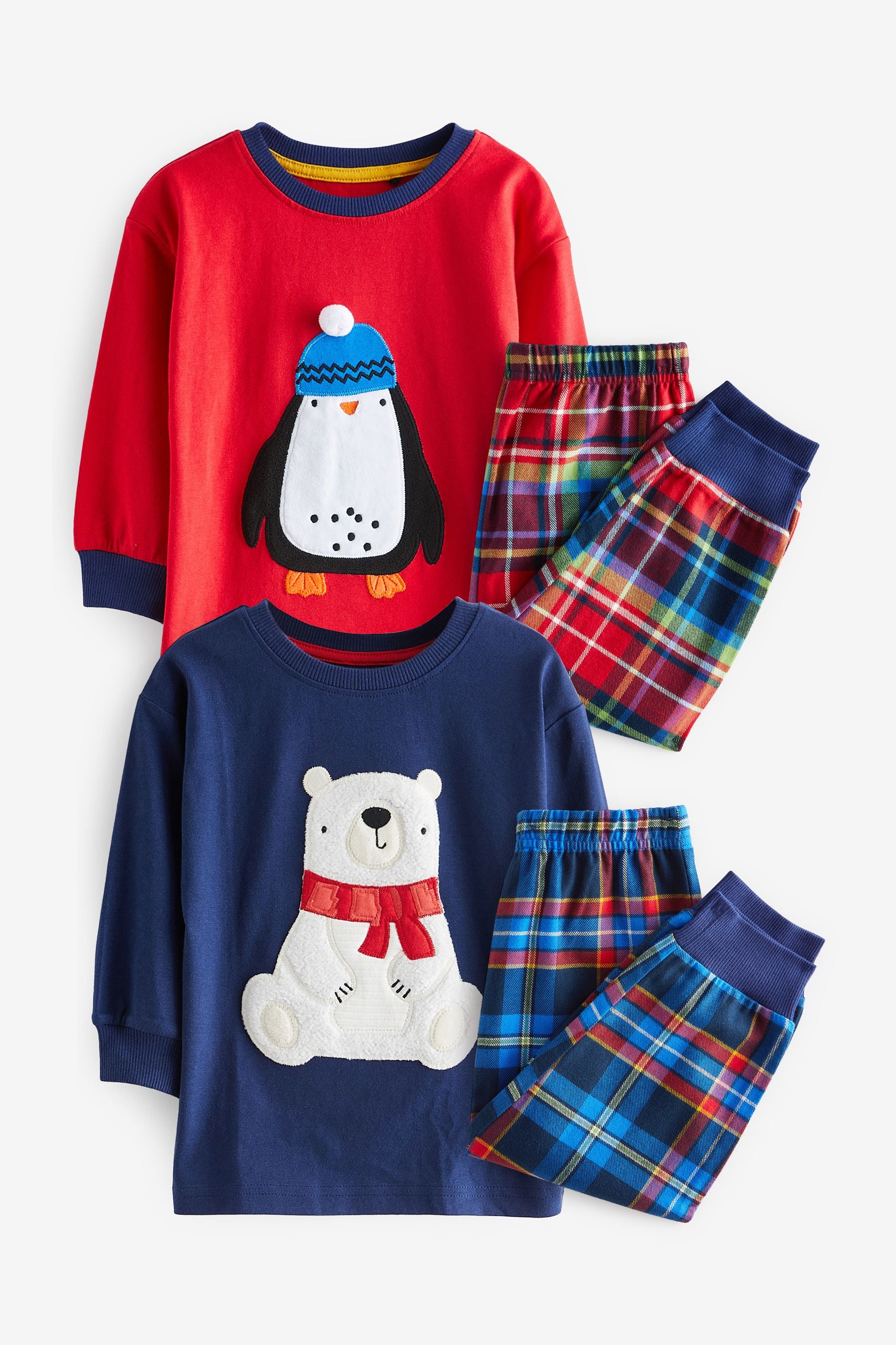 Navy Blue/Red Penguin And Polar Bear Check Pyjamas 2 Pack (9mths-8yrs)