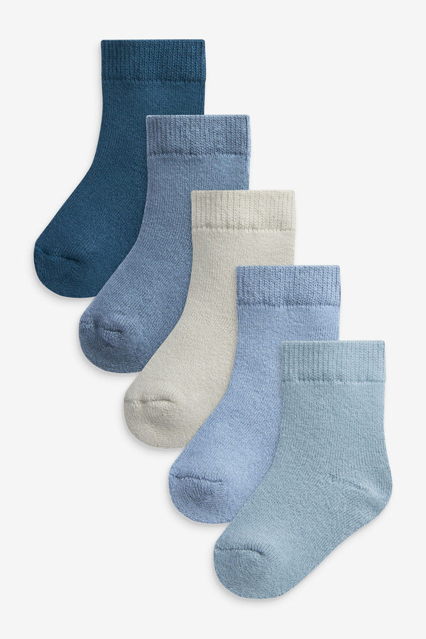 Blue 5pk Baby Towelling Socks (0mths-2yrs)