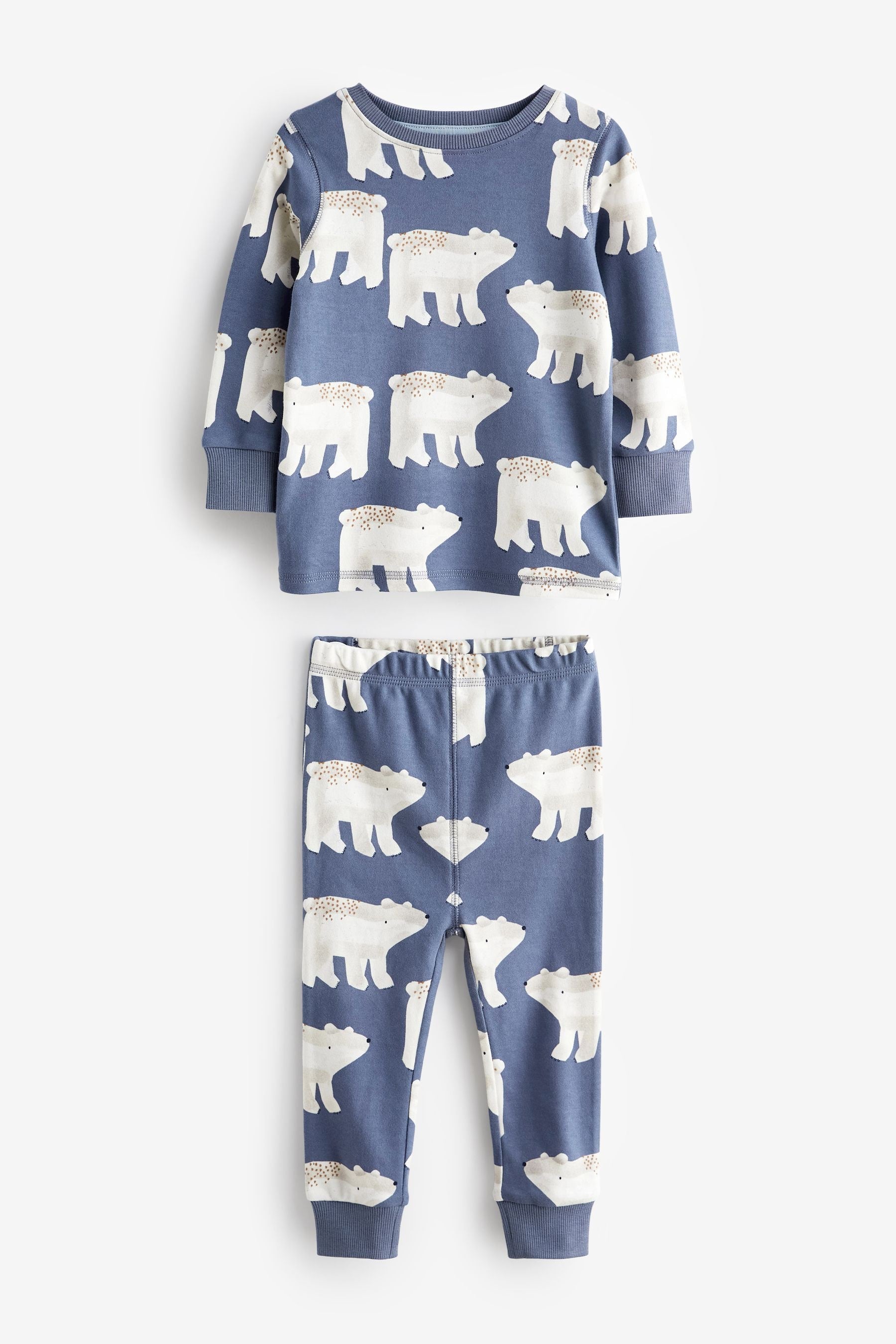 Blue/Ecru Cream Penguin/Polar Bear Snuggle Pyjamas 3 Pack (9mths-8yrs)