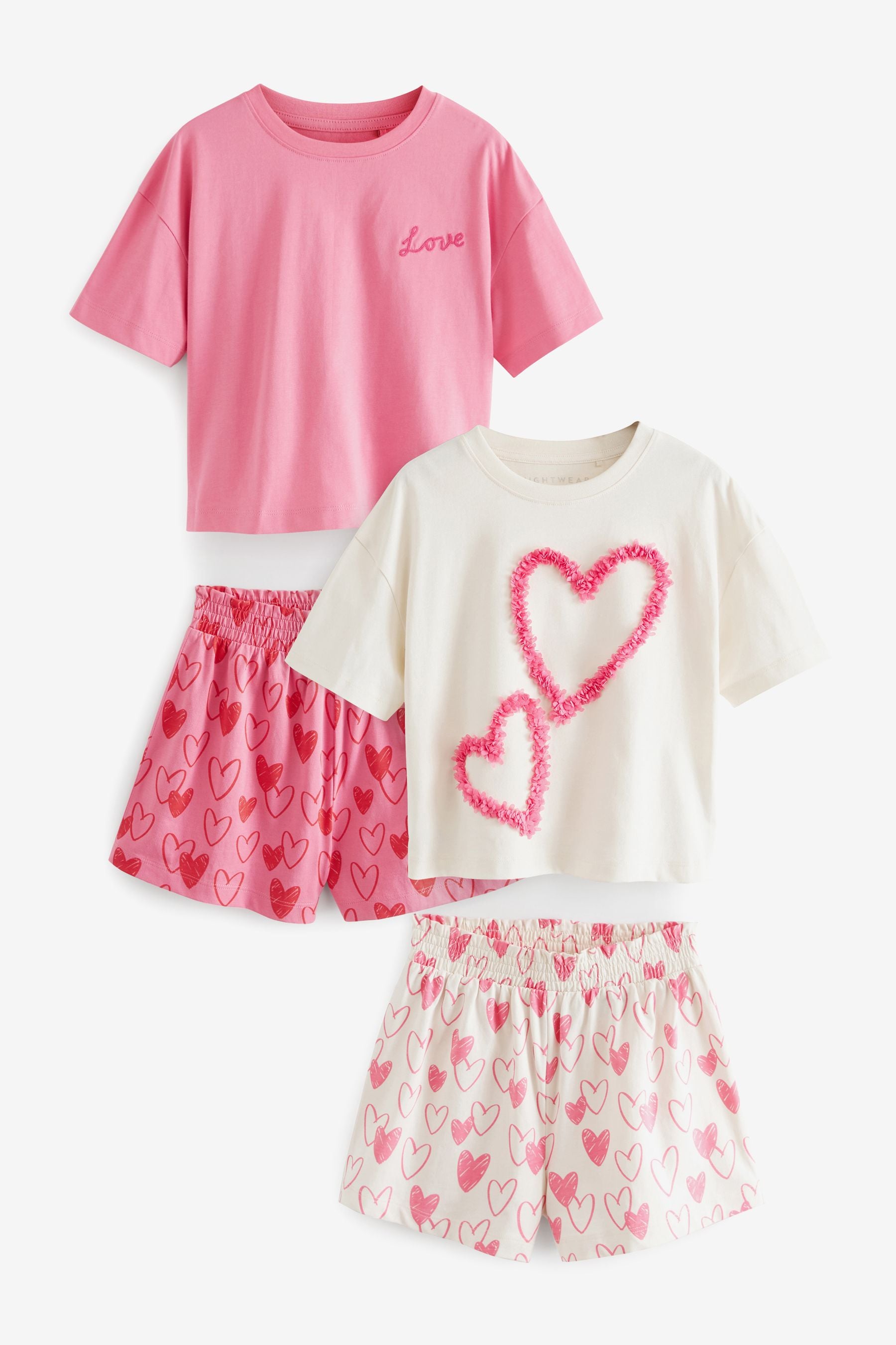 Pink/White Confetti Heart Short Pyjamas 2 Pack (3-16yrs)