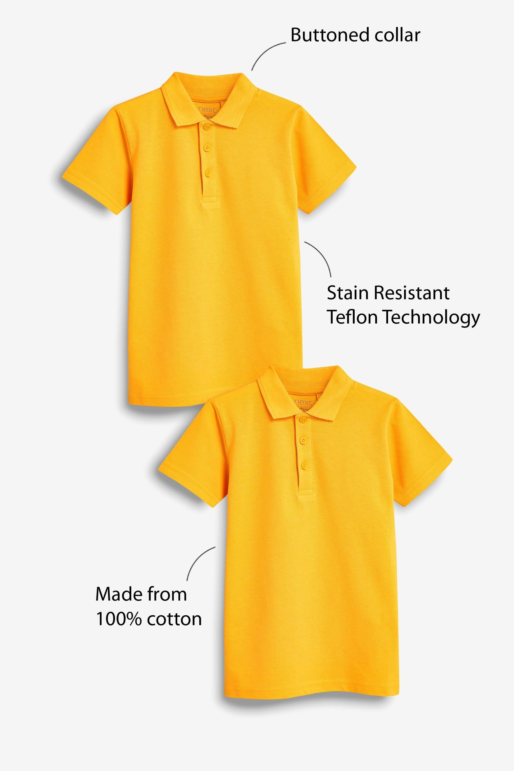 Yellow Cotton School Short Sleeve Polo Shirts (3-16yrs)