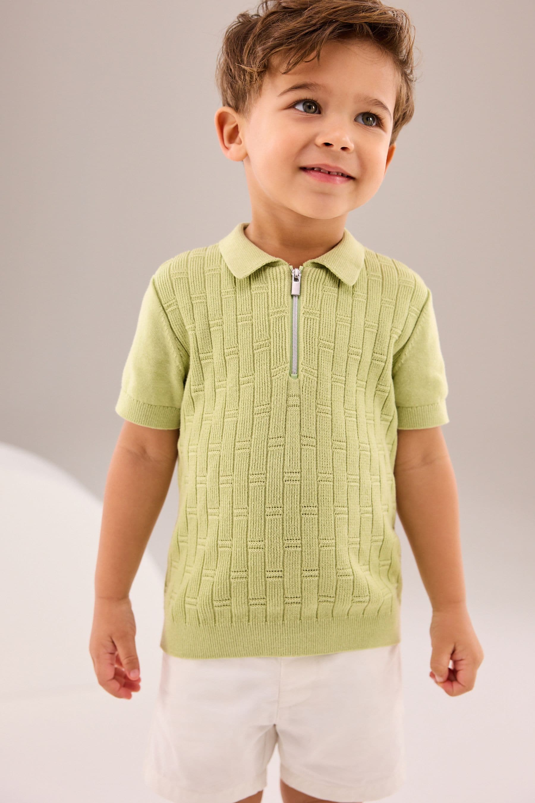 Lime Green Polo Short Sleeve Zip Neck Sweater (3mths-7yrs)