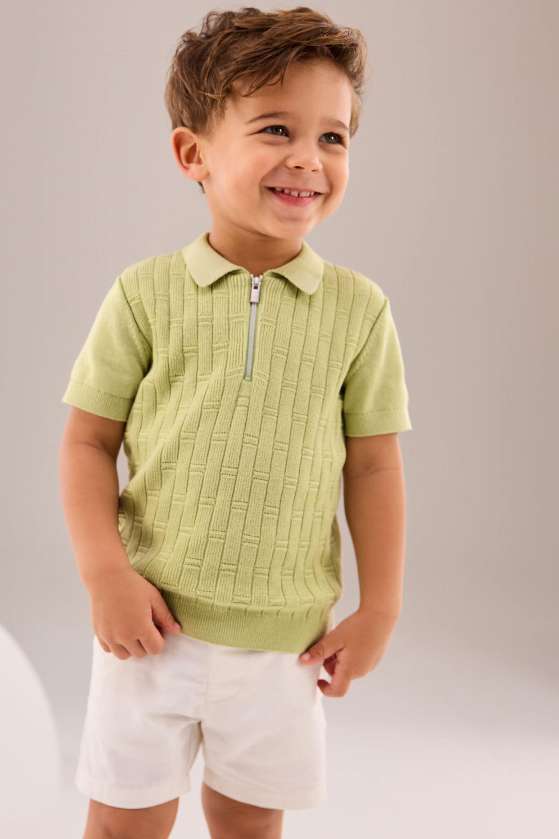 Lime Green Polo Short Sleeve Zip Neck Sweater (3mths-7yrs)