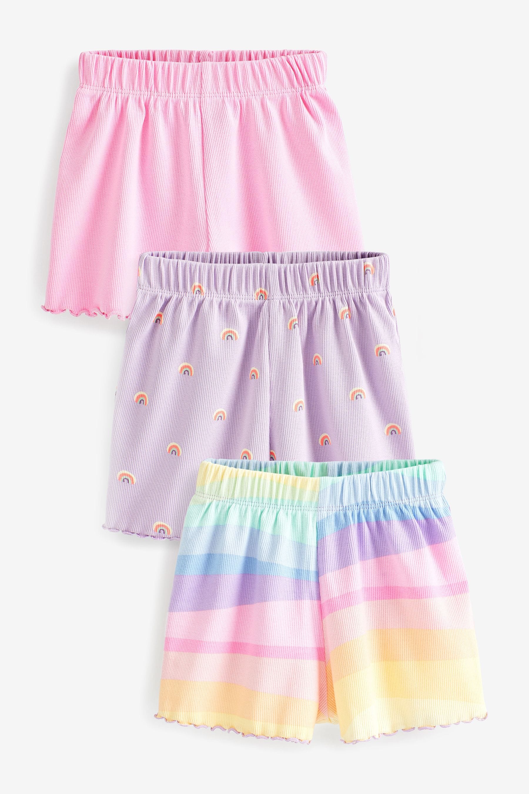 Lilac Purple Rainbow Pretty Rib Shorts 3 Pack (3mths-7yrs)