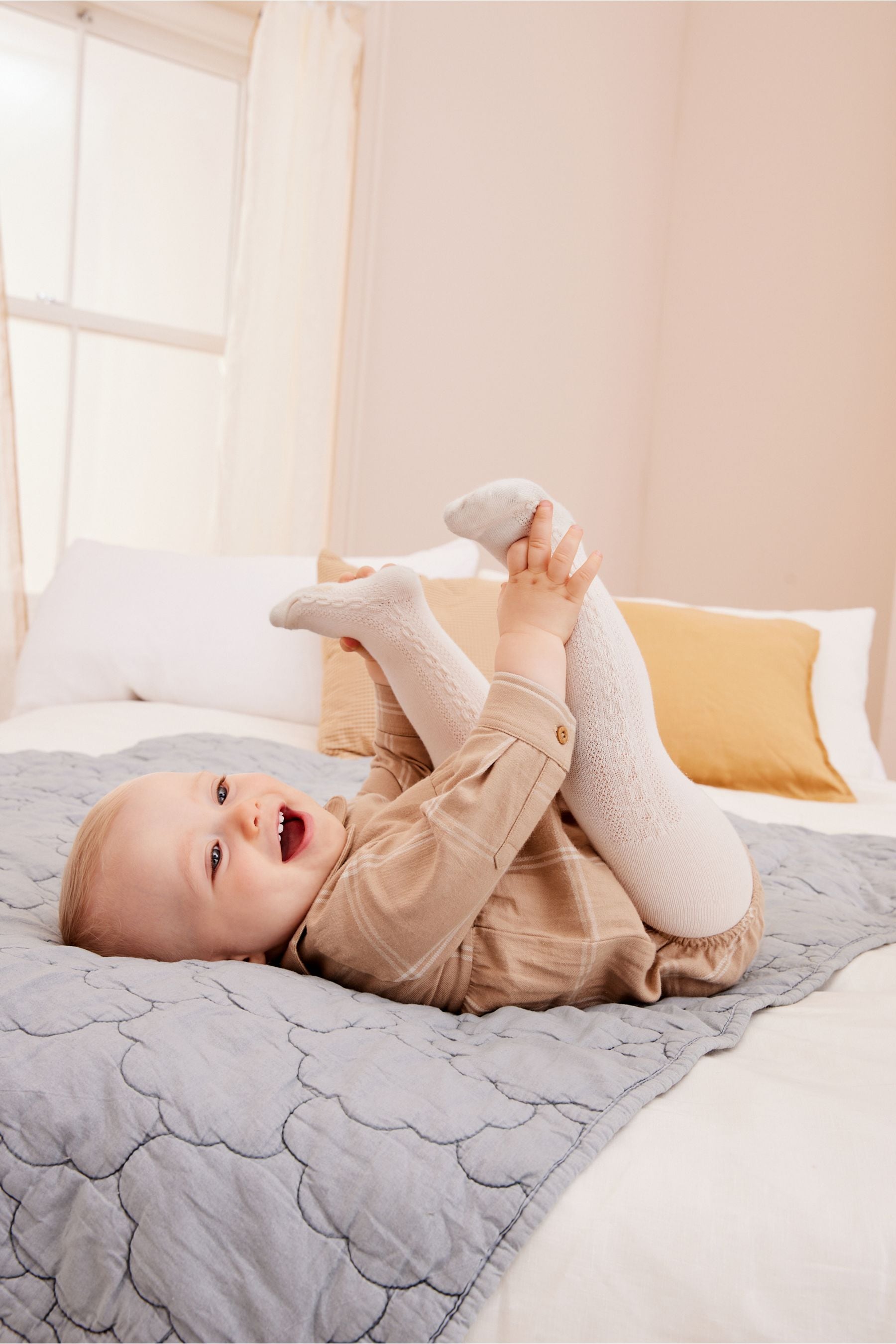 Beige Baby Collared Romper and Tights set 0mths 2yrs HappyBaby.eg