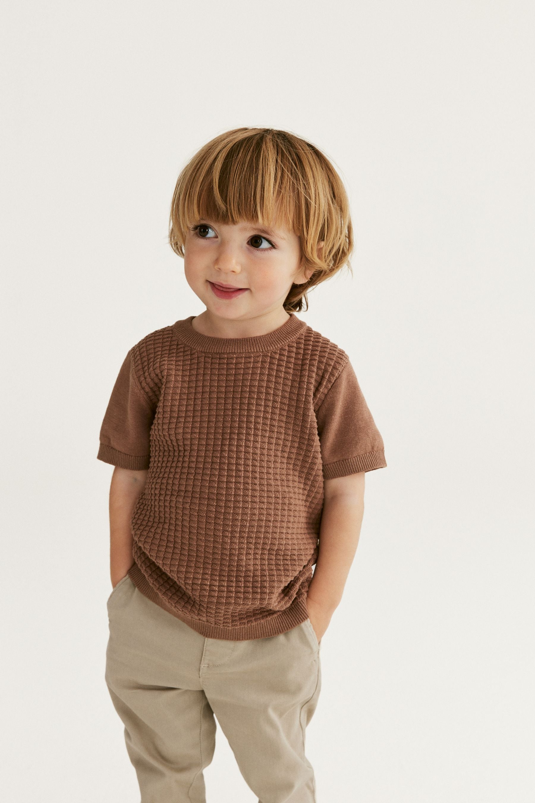 Tan Textured Knitted T-Shirt (3mths-7yrs)