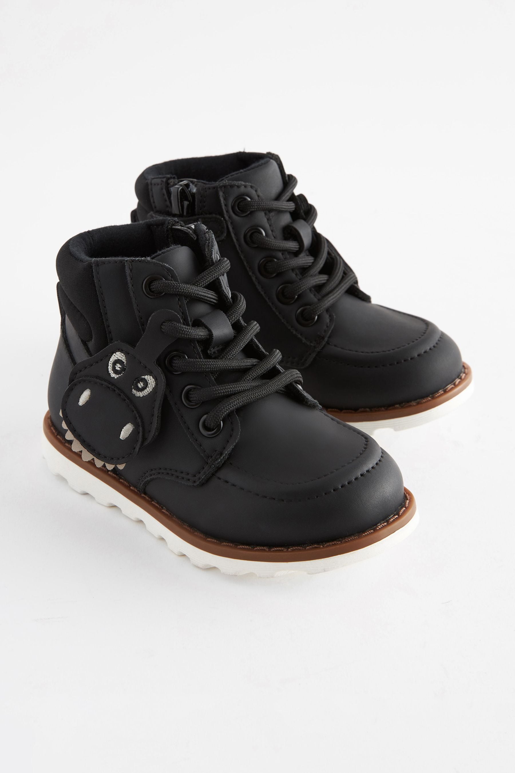 Black Apron Front Boots With Zip Fastening