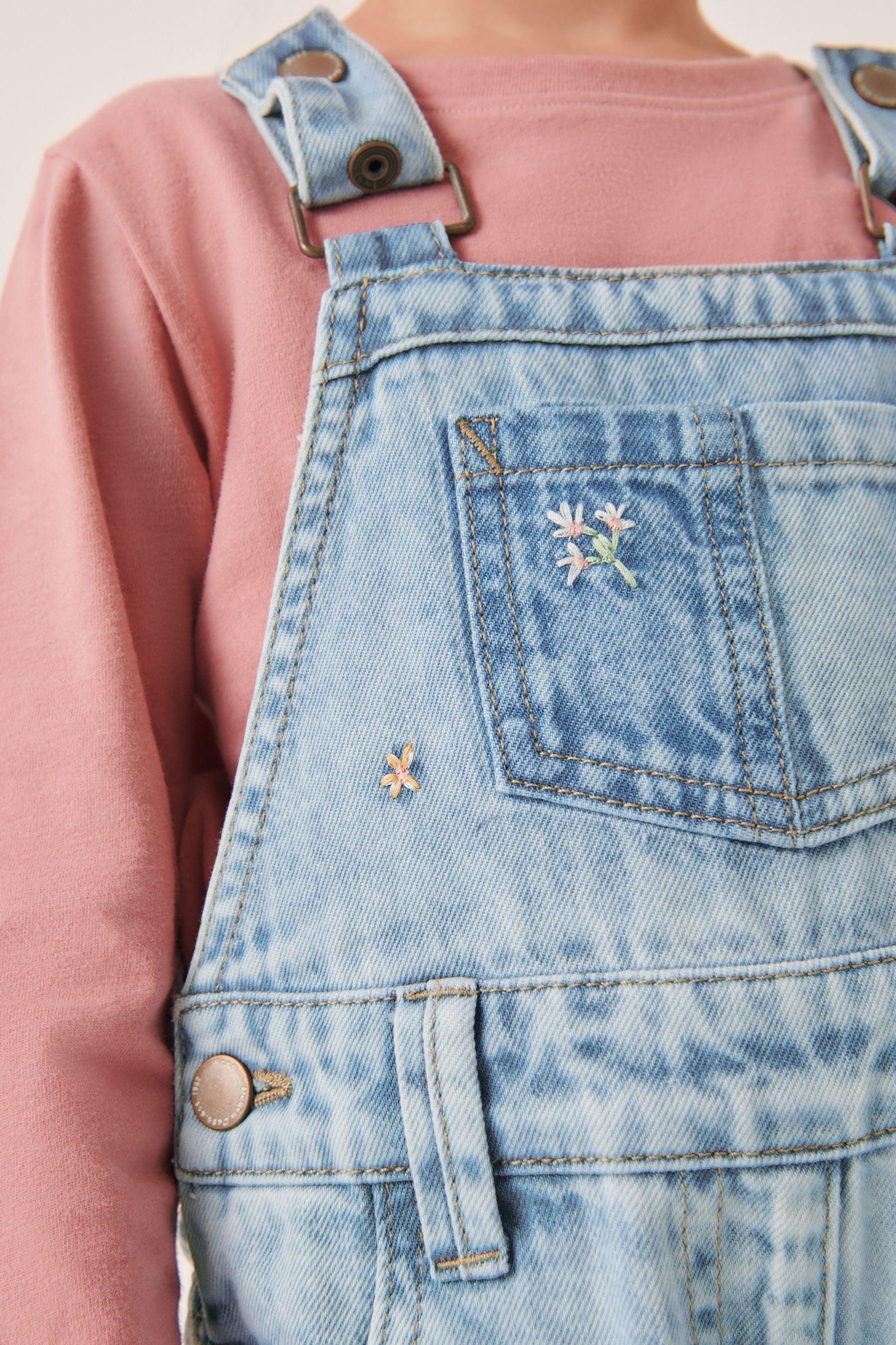 Blue Denim Embroidered Dungarees (3mths-7yrs)