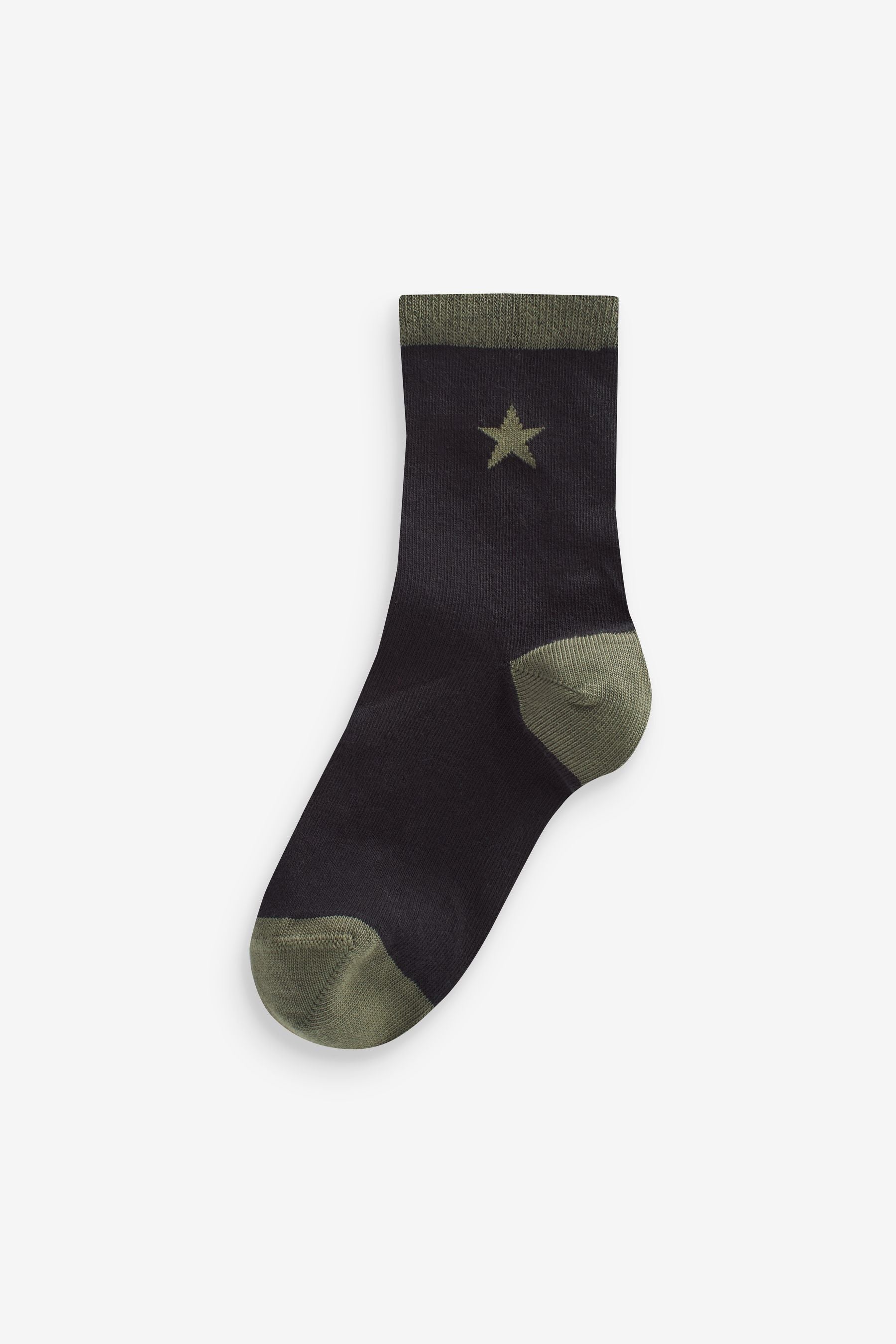 Khaki Green/Tan Brown Star Cotton Rich Socks 7 Pack