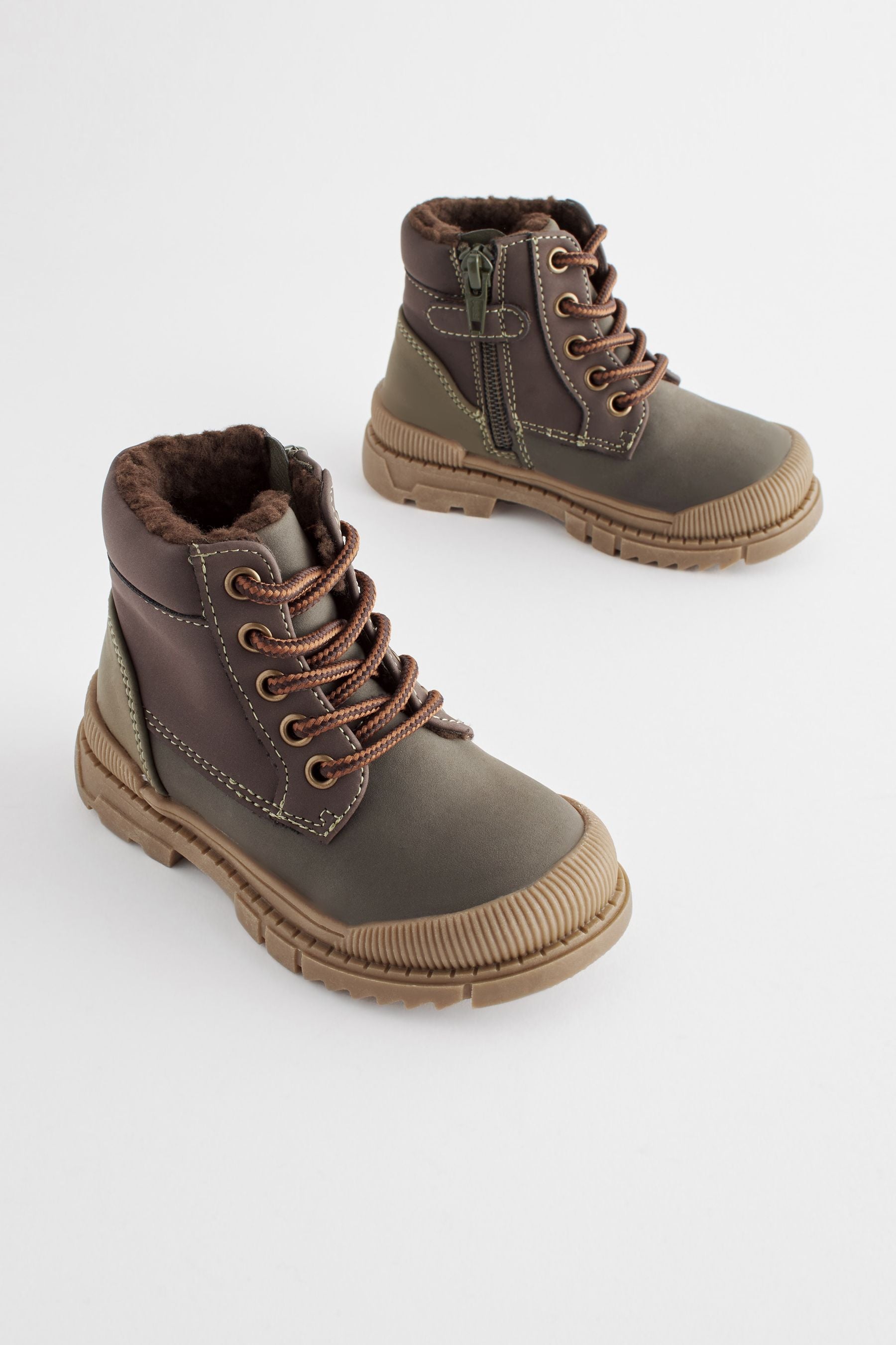 Khaki Green Colourblock Bump Toe Lace Detail Boots