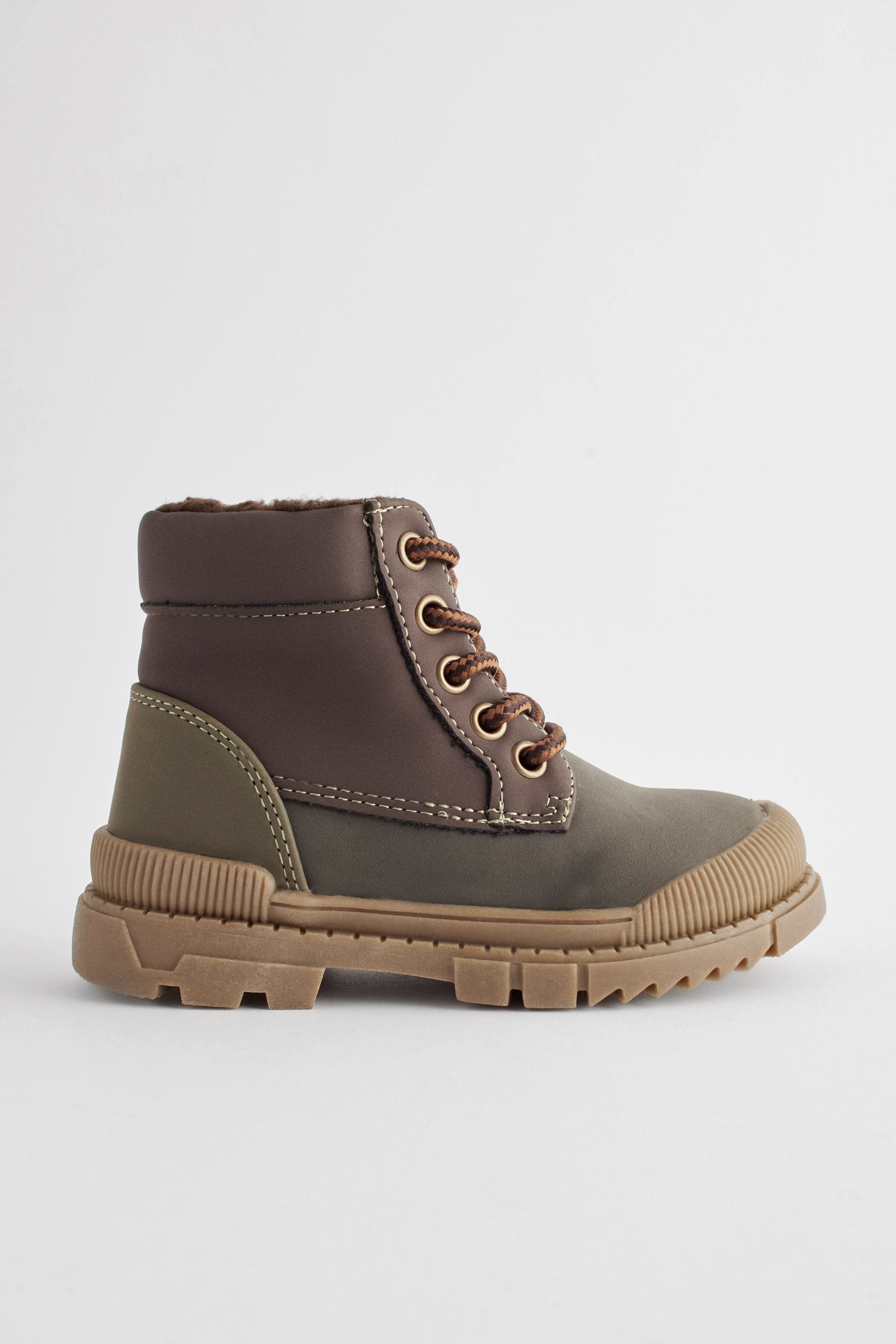 Khaki Green Colourblock Bump Toe Lace Detail Boots