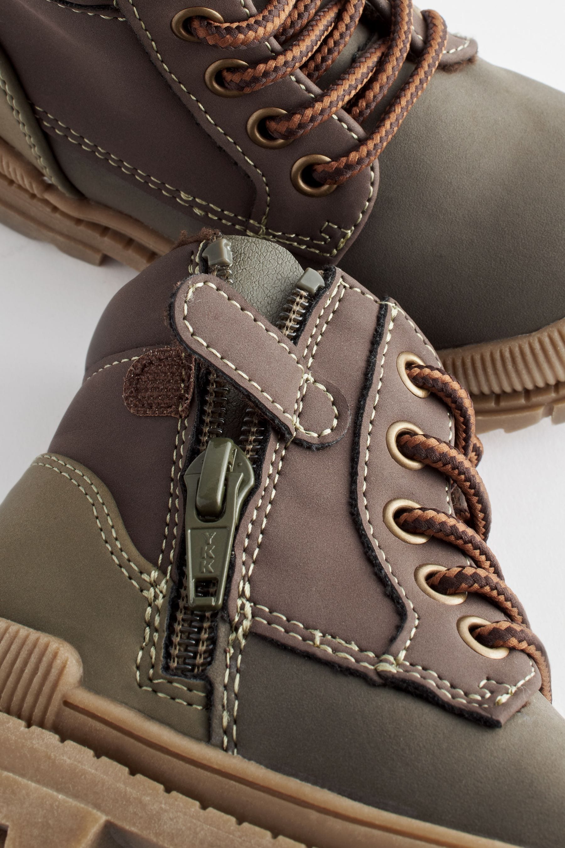 Khaki Green Colourblock Bump Toe Lace Detail Boots