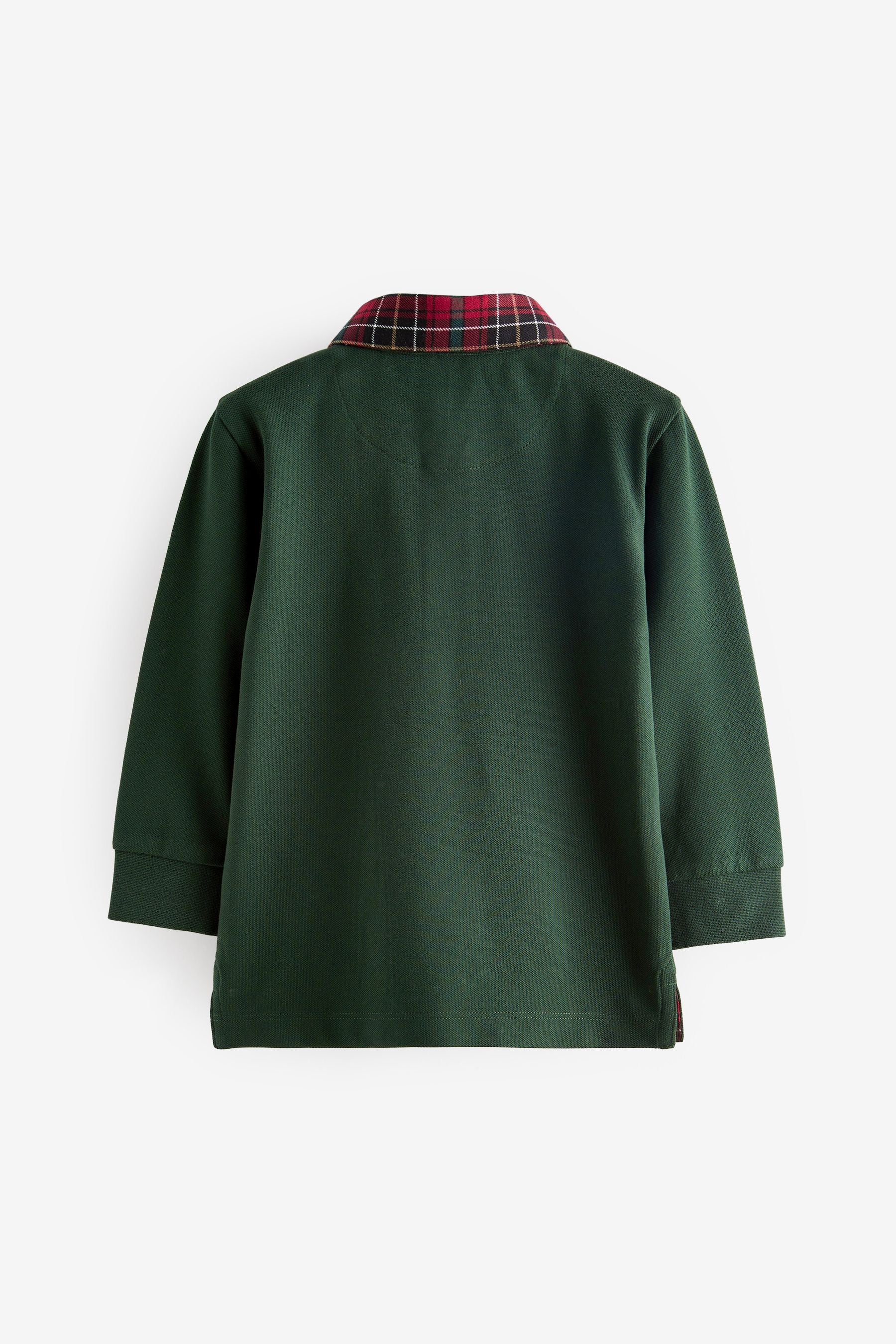 Green Long Sleeve Tartan Collar Polo Shirt (3mths-7yrs)